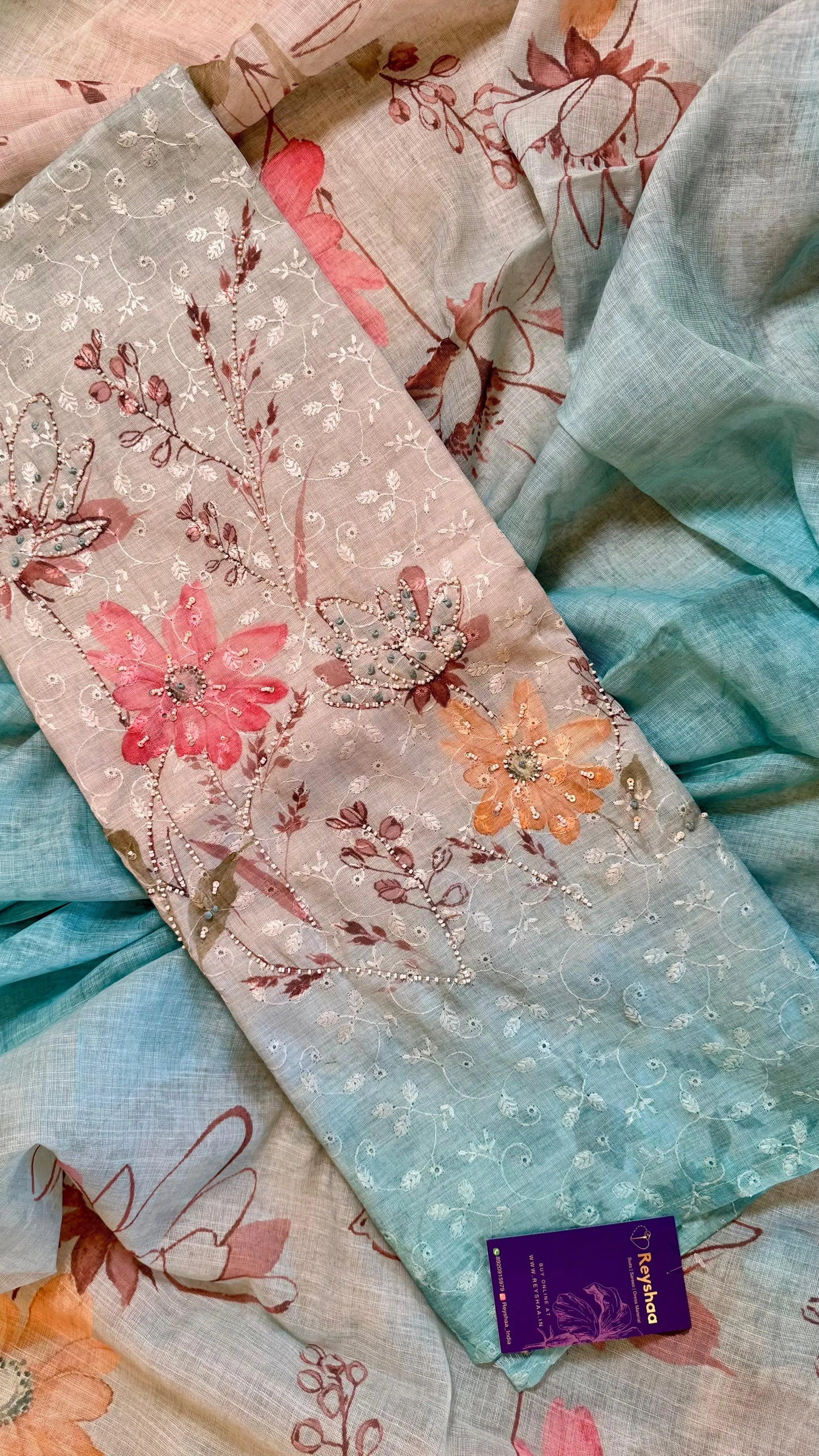 Women Floral Digital Print Linen Suit Dress Material Reyshaa