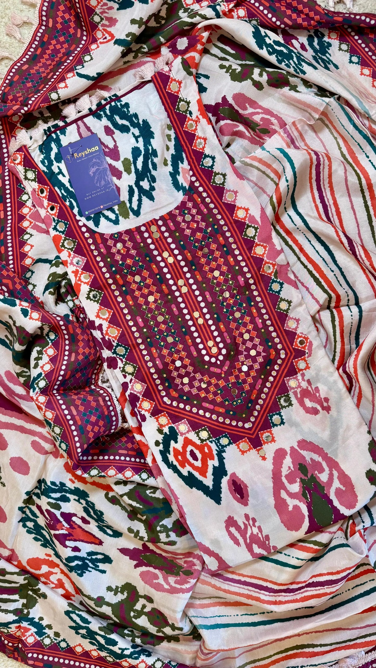 Women Muslin Patola Print Embellishing Suit Dress Material Reyshaa