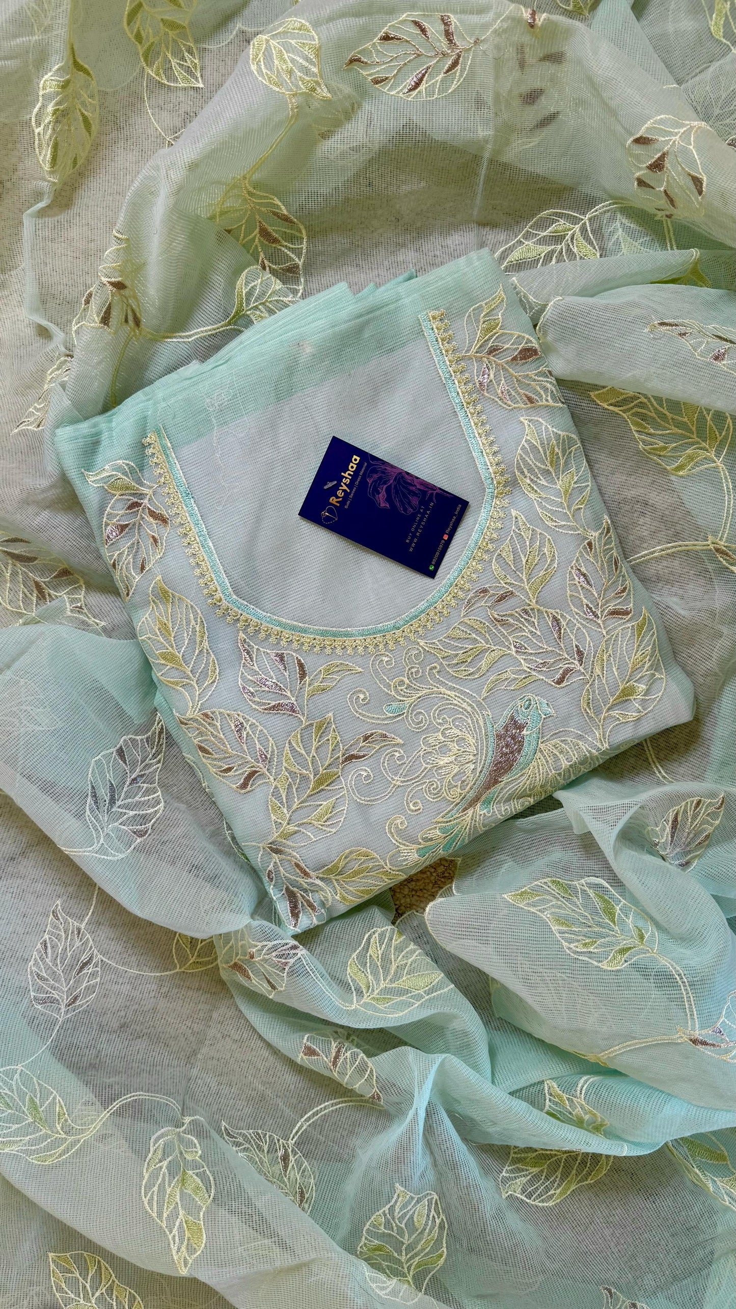 Women Kota Doria Botanical Embroidery Suit Dress Material