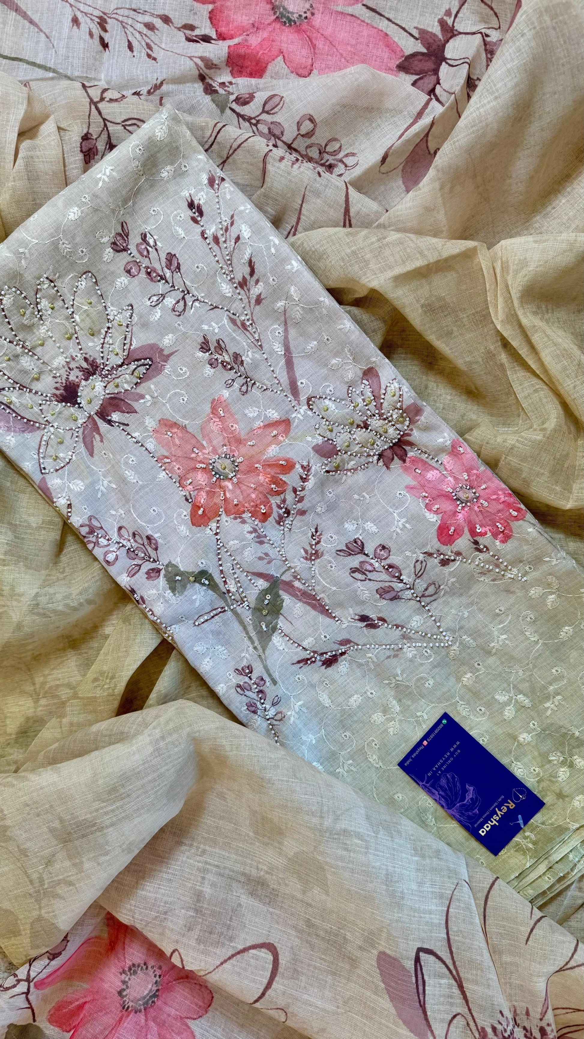 Women Floral Digital Print Linen Suit Dress Material Reyshaa