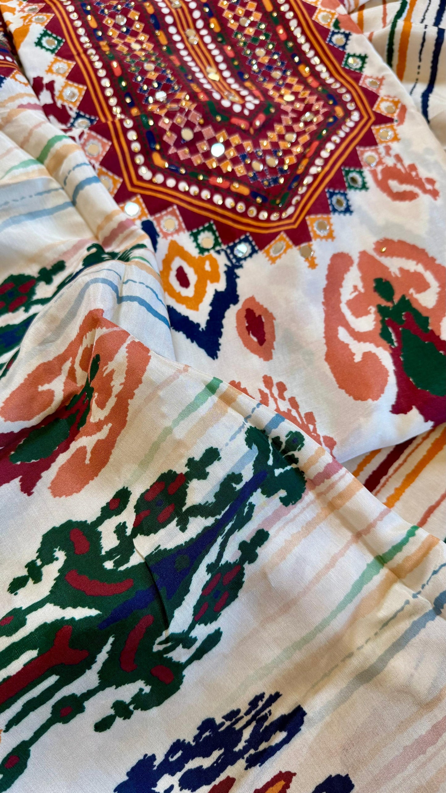 Women Muslin Patola Print Embellishing Suit Dress Material