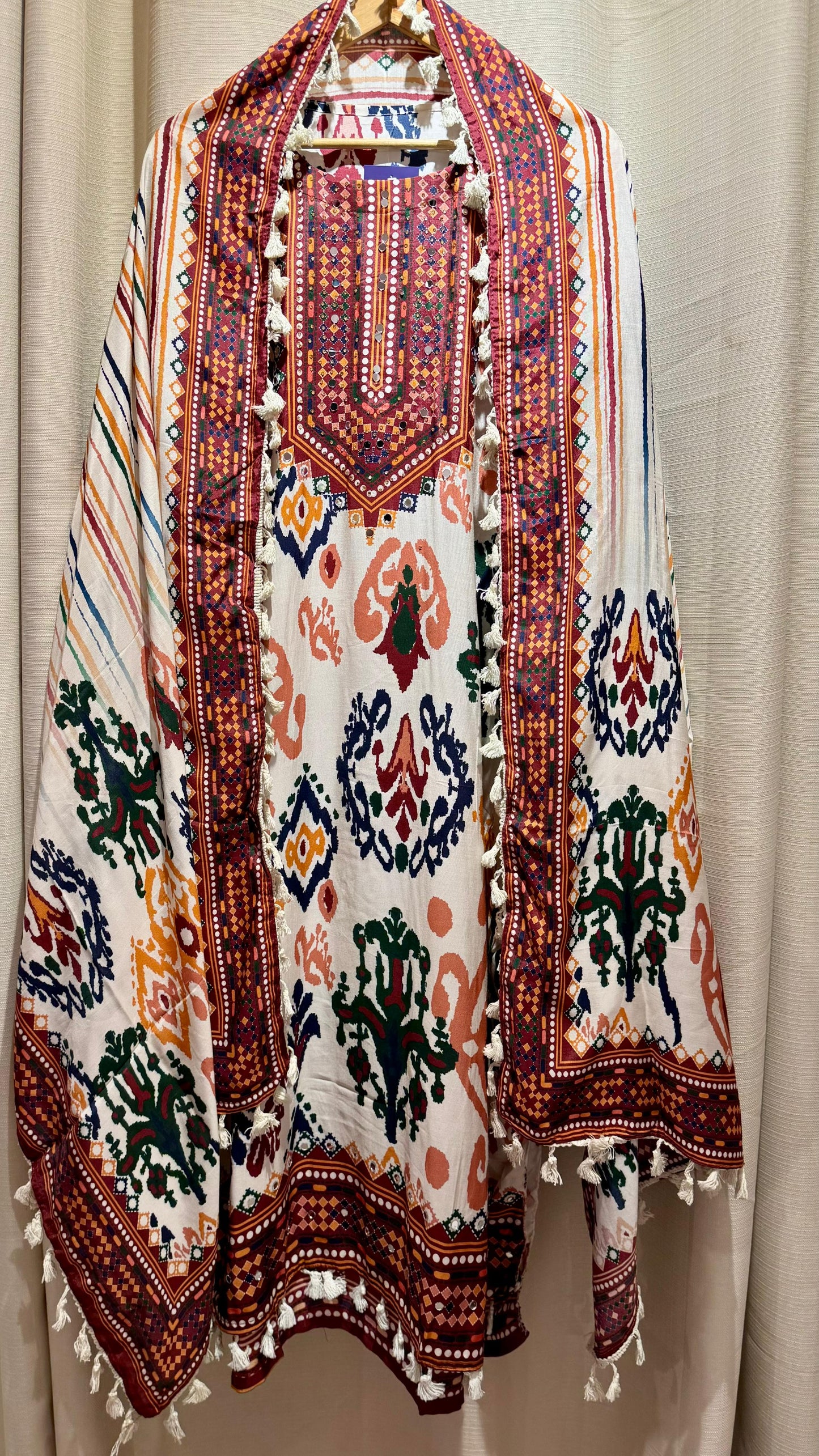 Women Muslin Patola Print Embellishing Suit Dress Material