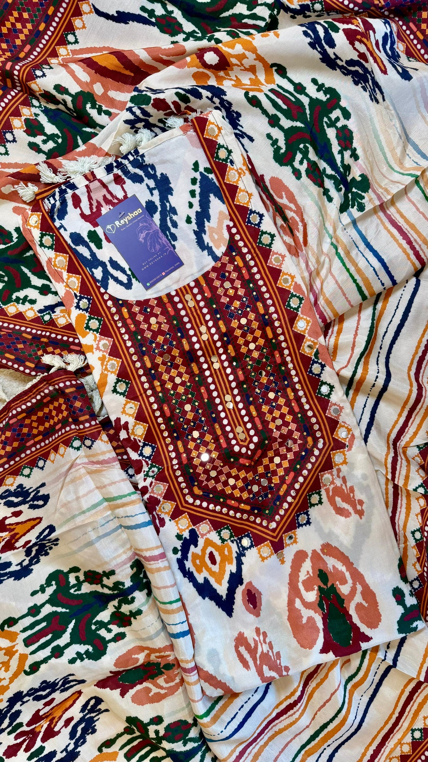 Women Muslin Patola Print Embellishing Suit Dress Material