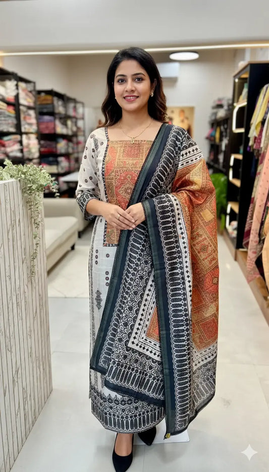Elegant Tussar Silk Unstitched Suit Set with Intricate Detailing Reyshaa