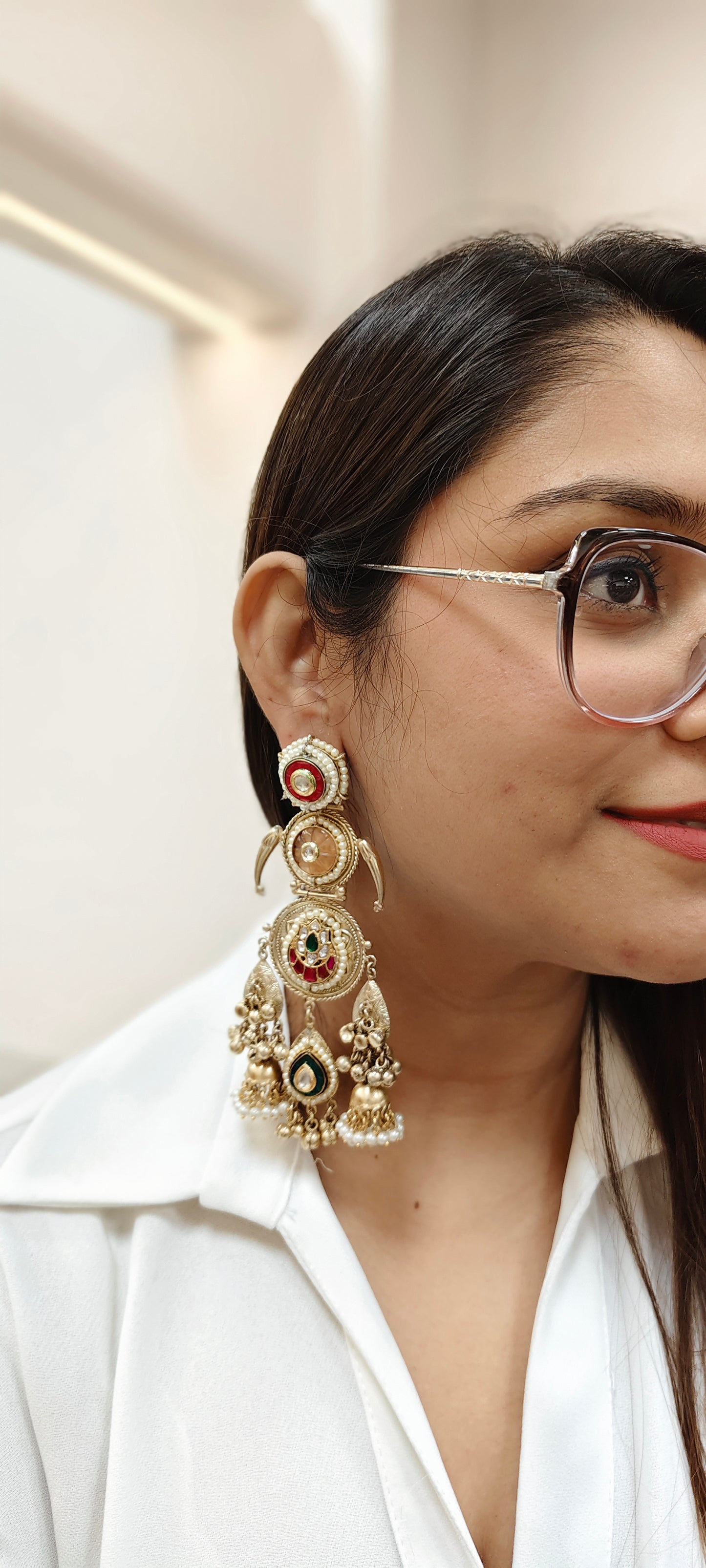 Afghani Pattern Earrings With Pearl and Ghungroo Detailing.