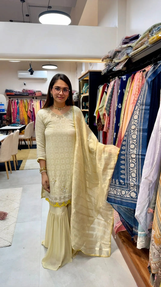 Elegant Brocade Silk Gharara Set with Intricate Aari Work Reyshaa