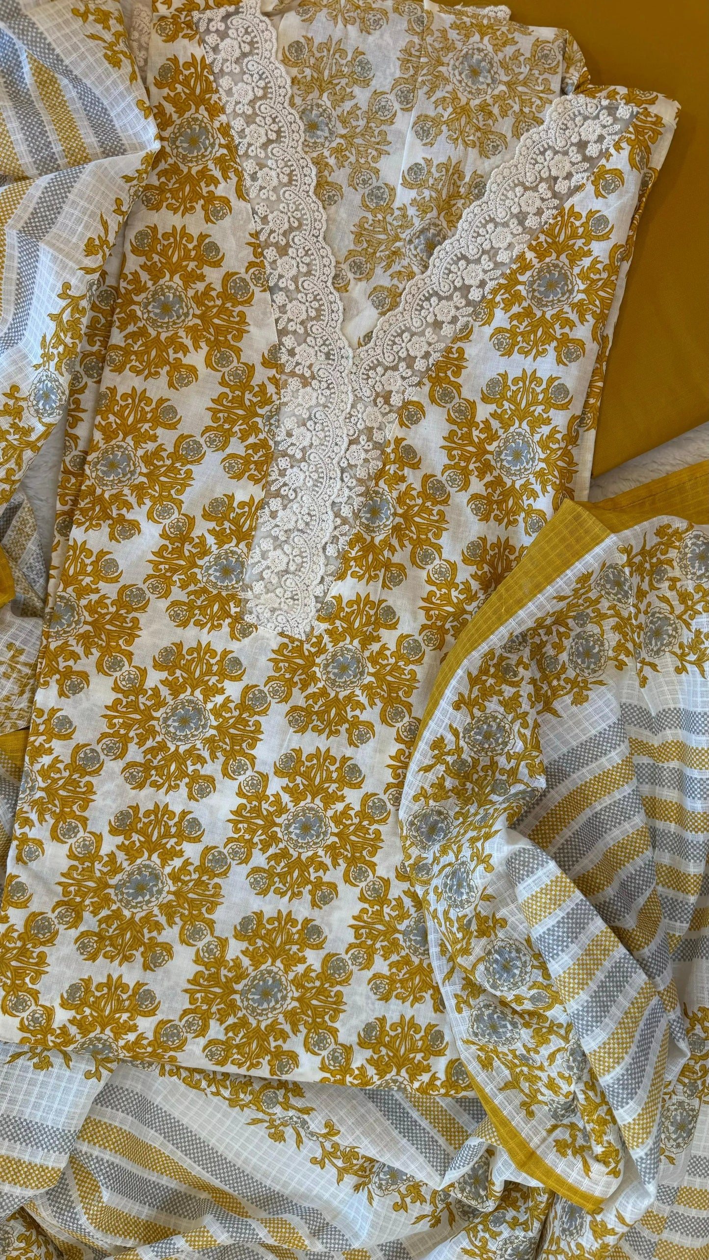 Women Cotton Floral Crochet Lace Suit Dress Material