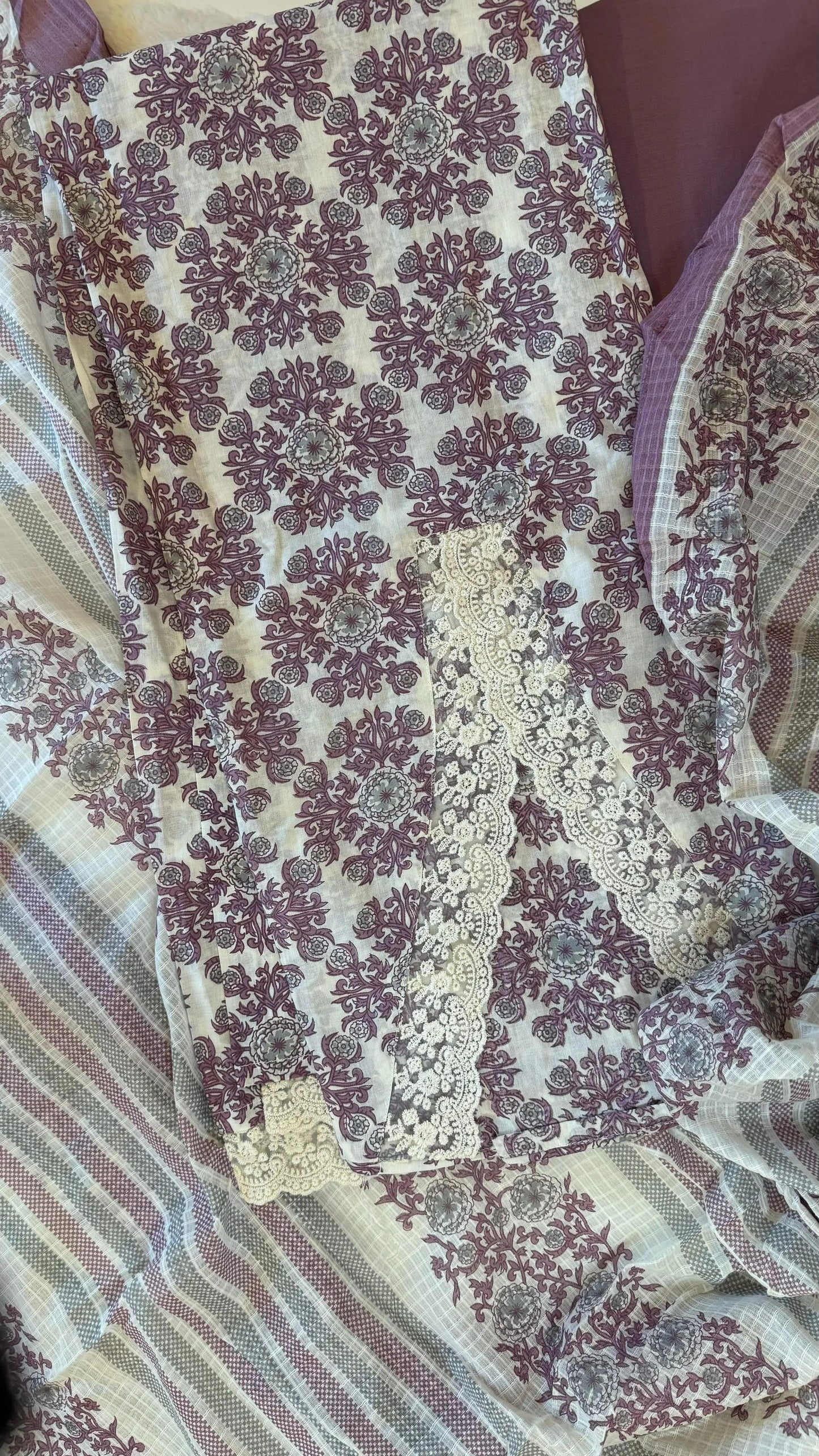 Women Cotton Floral Crochet Lace Suit Dress Material