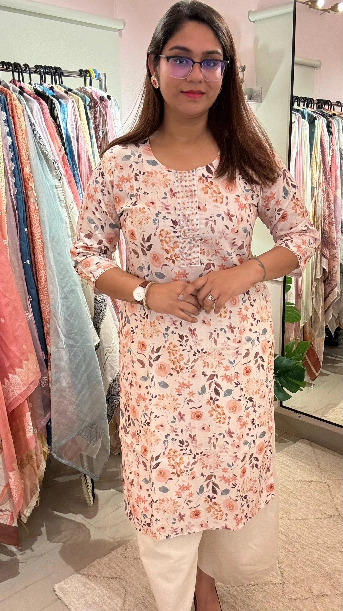 Women Linen Digital Print Readymade Kurti