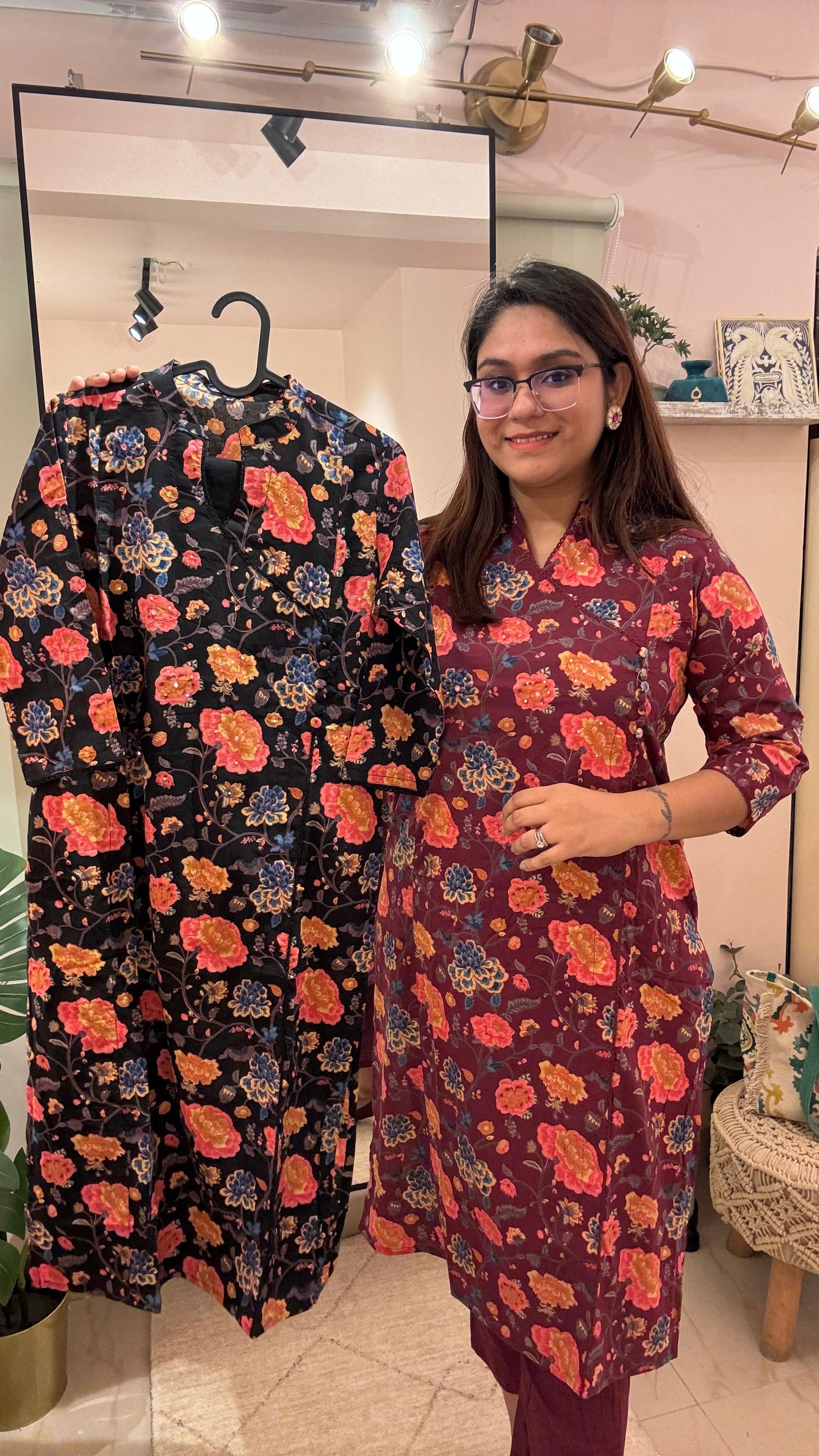 Women Angrakha Pattern Printed Readymade Suit Set