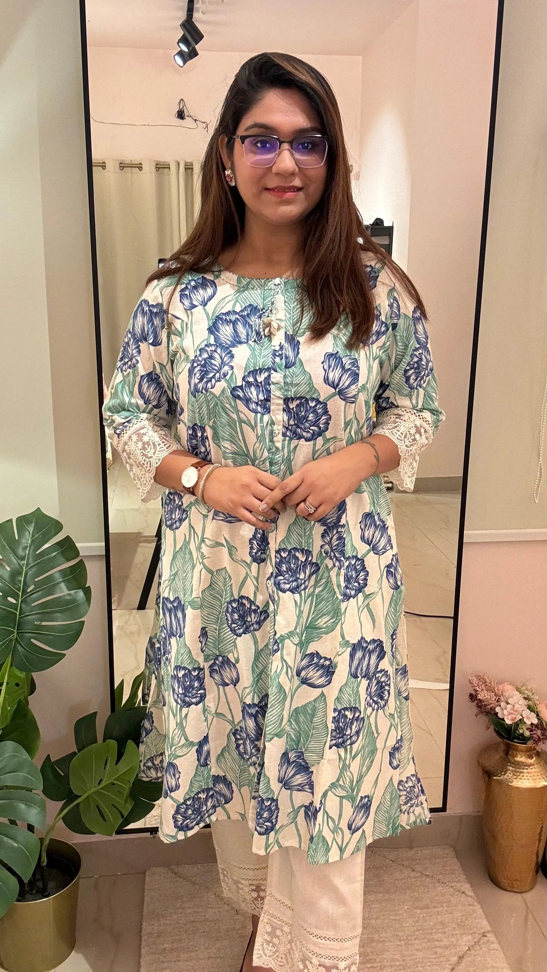 Women Printed Khadi Cotton Readymade Suit Set