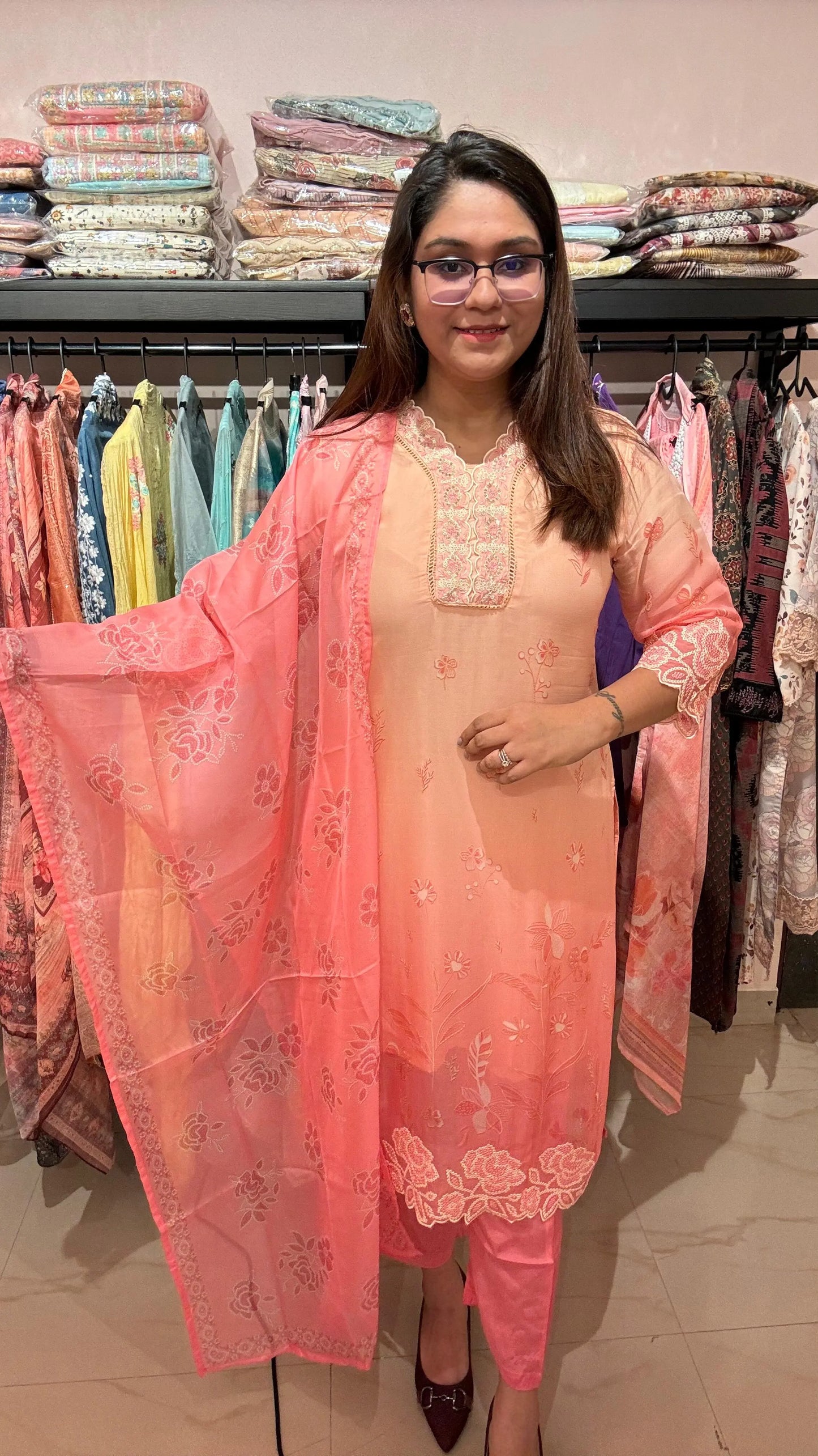 Women Organza Party Wear Readymade Suit Set