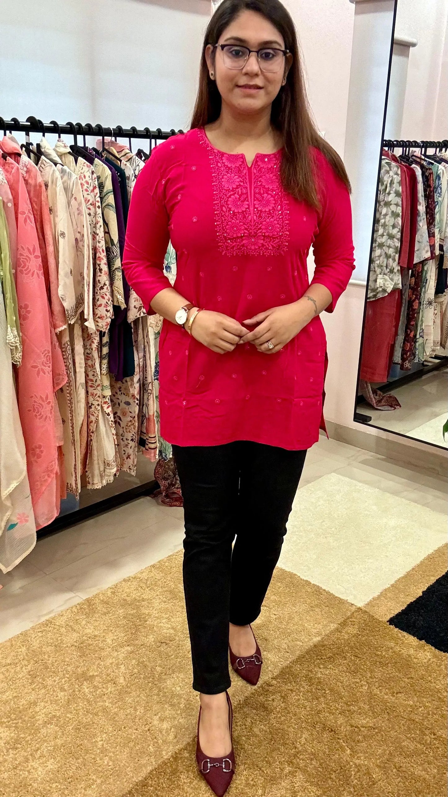 Women Rayon Chikankari Embroiderd Readymade Tunic