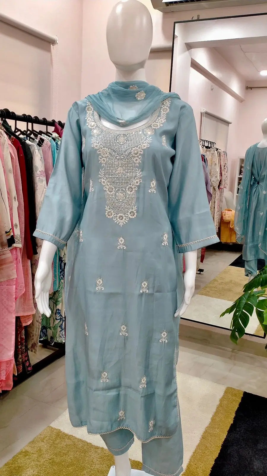 Women Rayon Embroidery Readymade Suit Set
