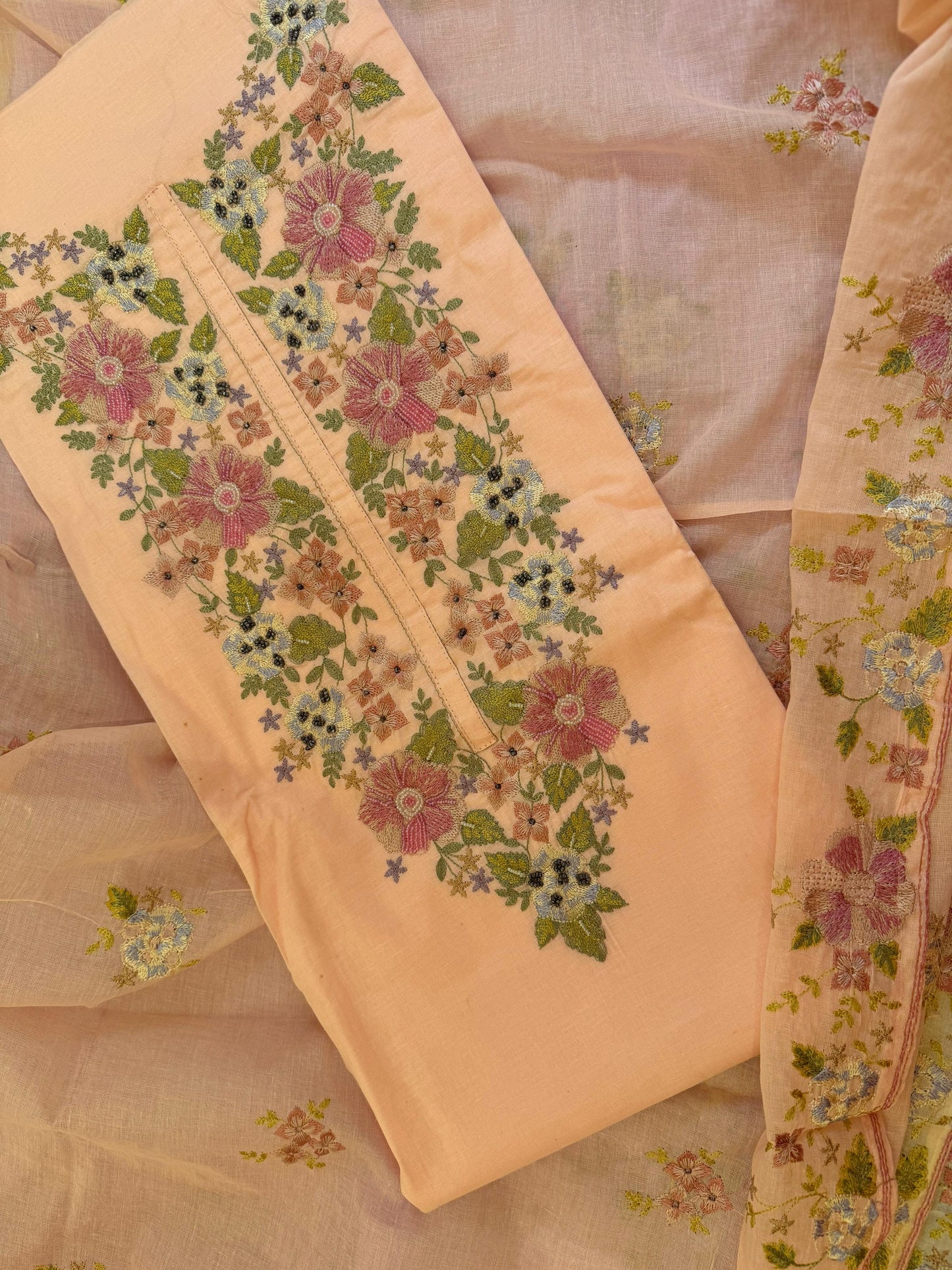 Women Pure Cotton With Thread and Pearl Work Suit Dress Material