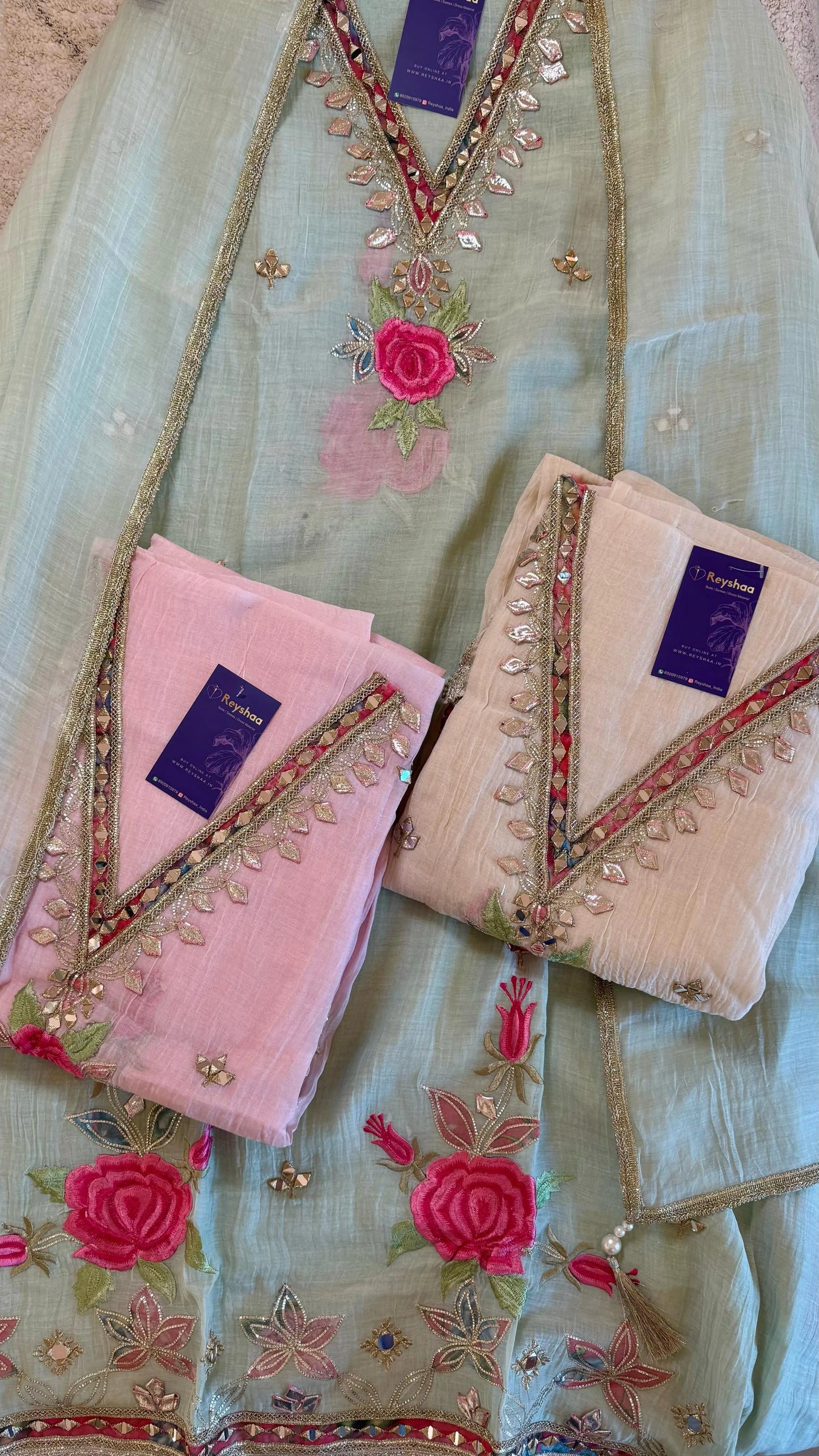 Women Mul Chanderi Gota Patti Soft Pastel Suit Dress Material Reyshaa