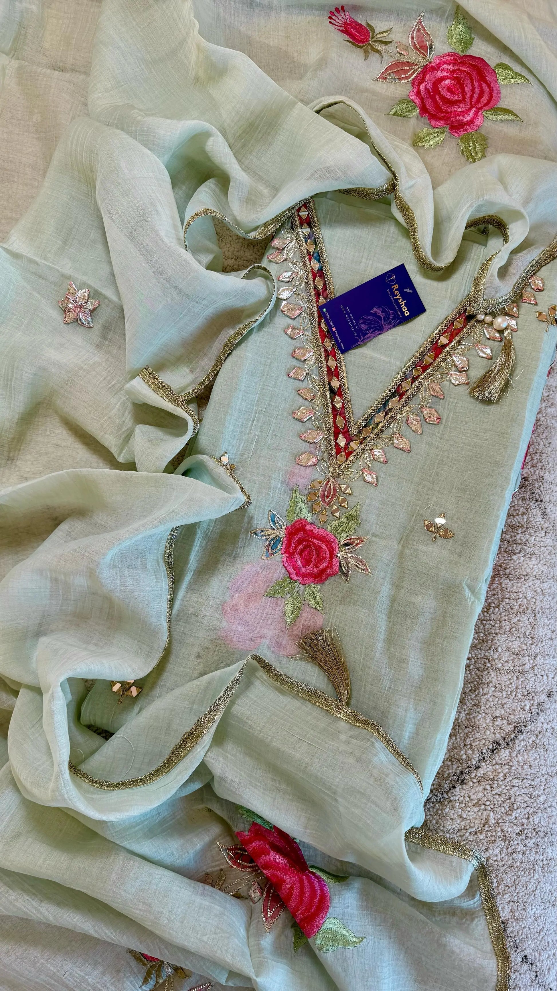 Women Mul Chanderi Gota Patti Soft Pastel Suit Dress Material Reyshaa