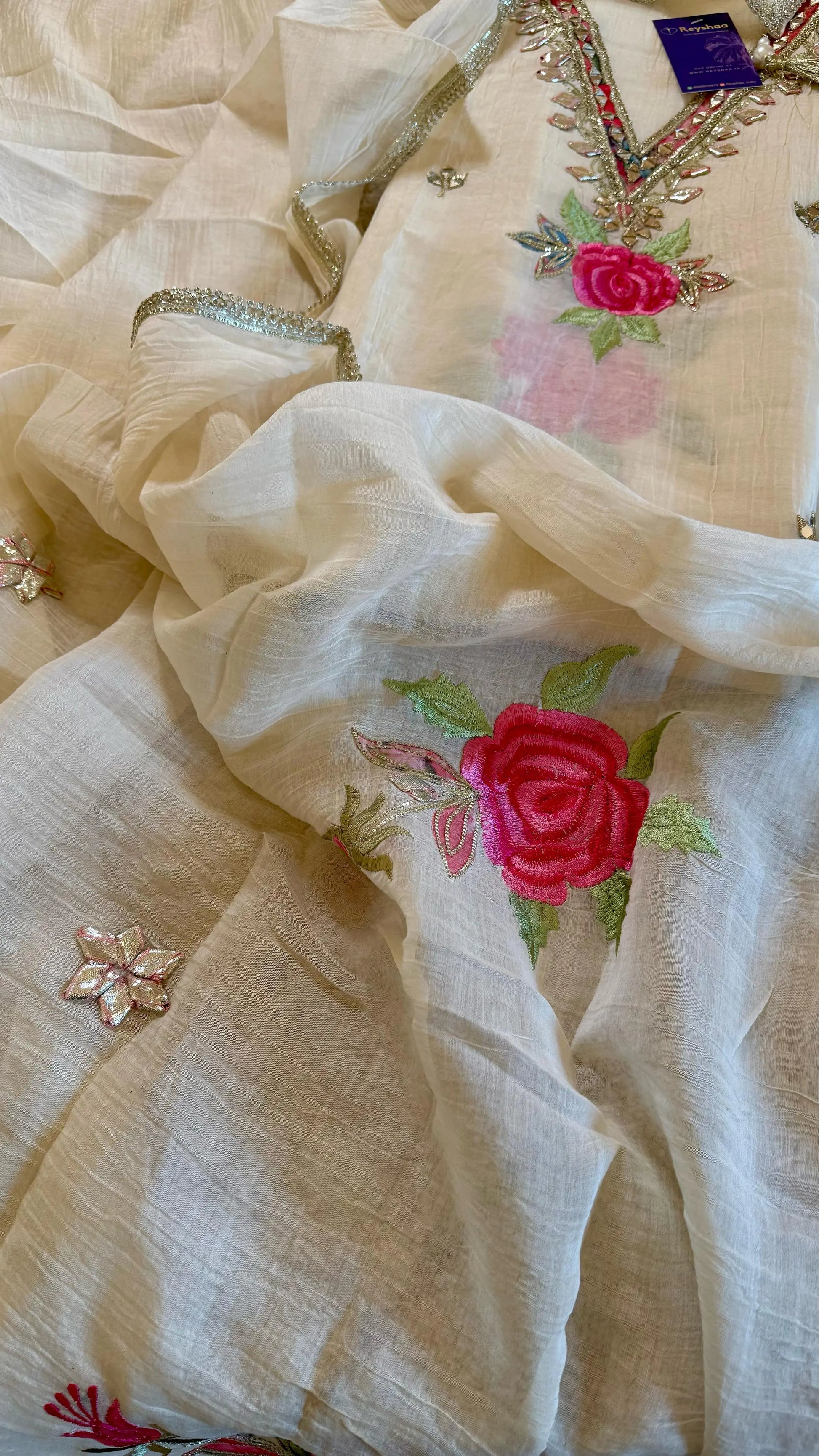 Women Mul Chanderi Gota Patti Soft Pastel Suit Dress Material Reyshaa