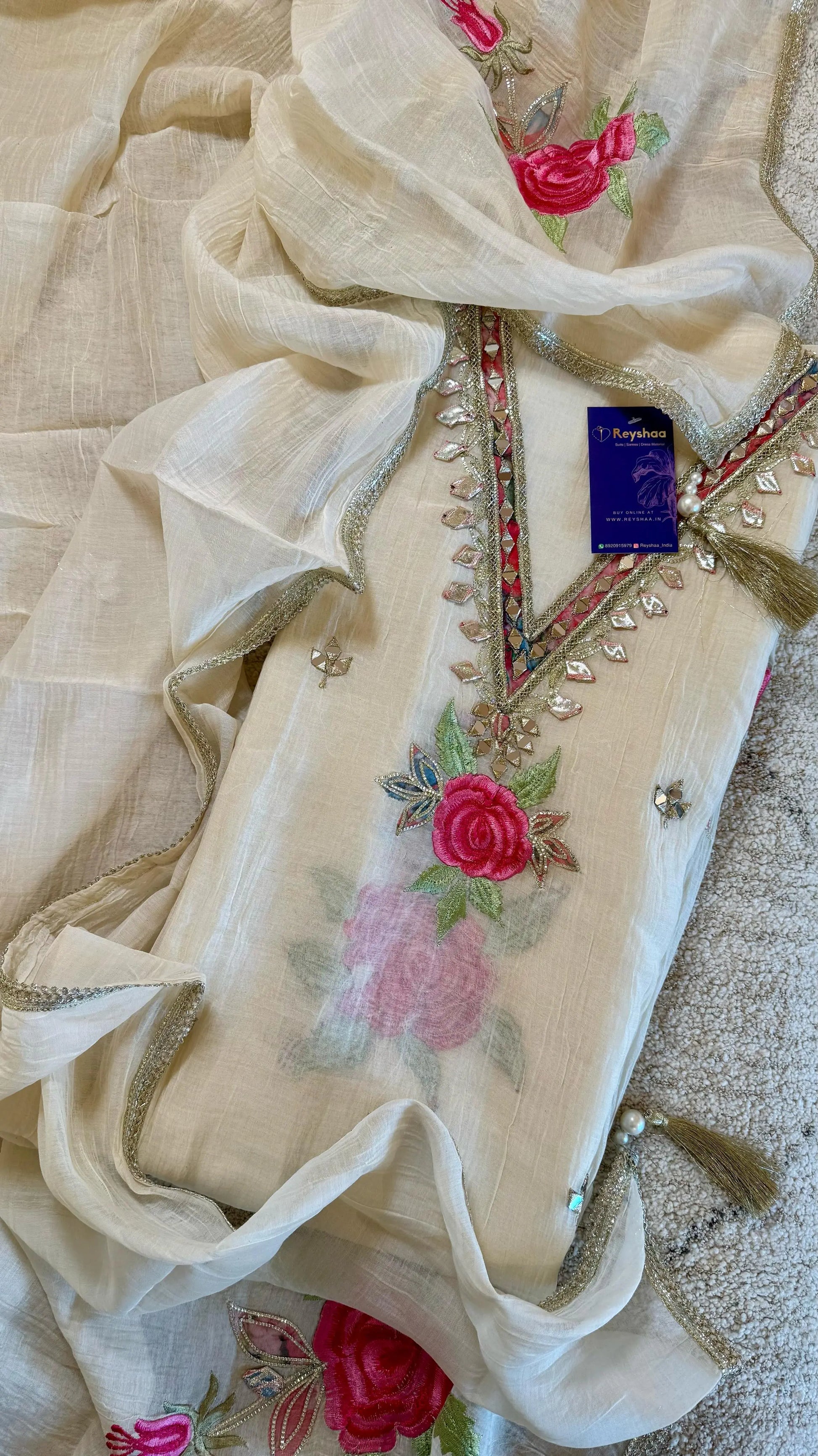 Women Mul Chanderi Gota Patti Soft Pastel Suit Dress Material Reyshaa