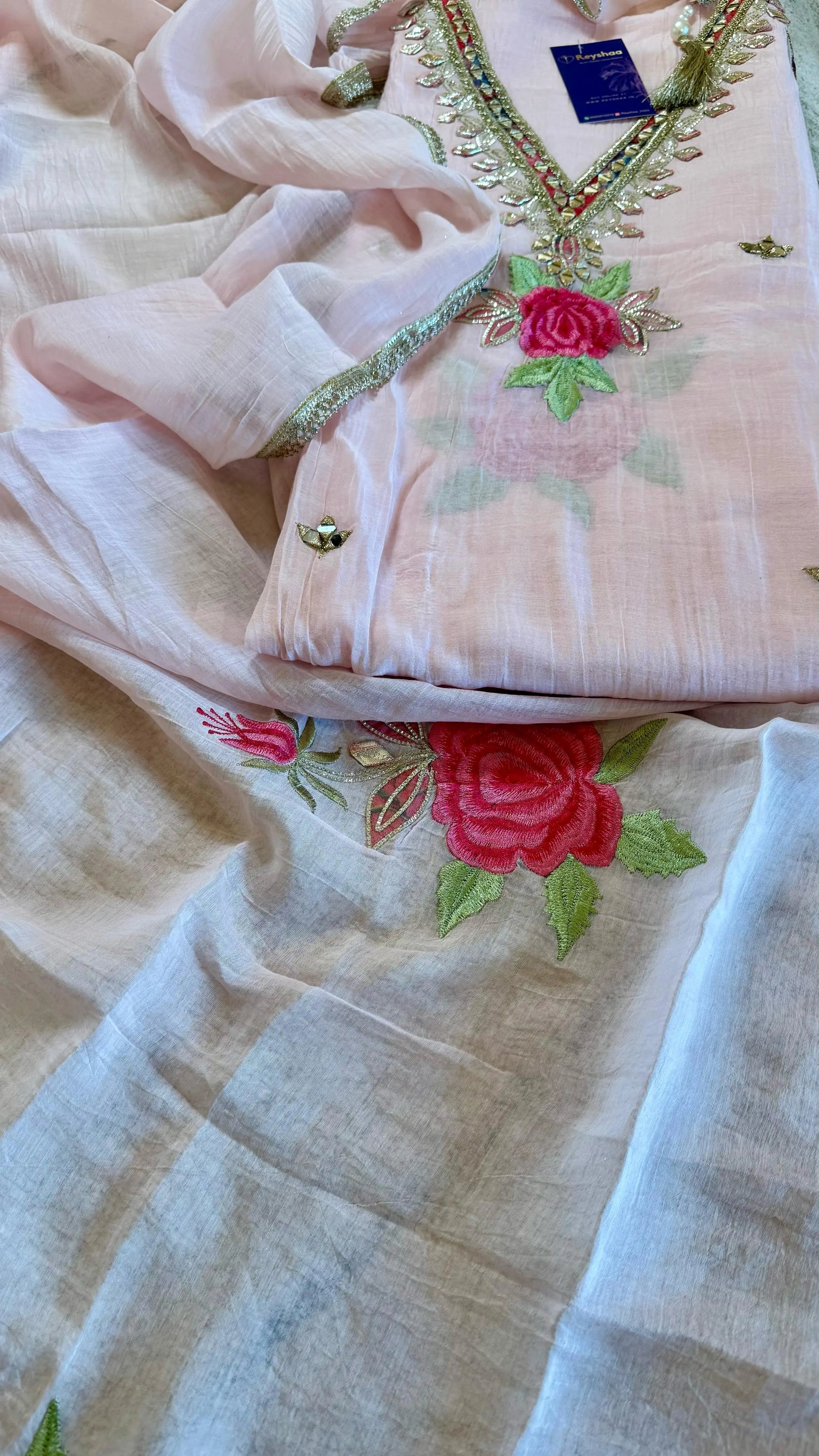 Women Mul Chanderi Gota Patti Soft Pastel Suit Dress Material Reyshaa