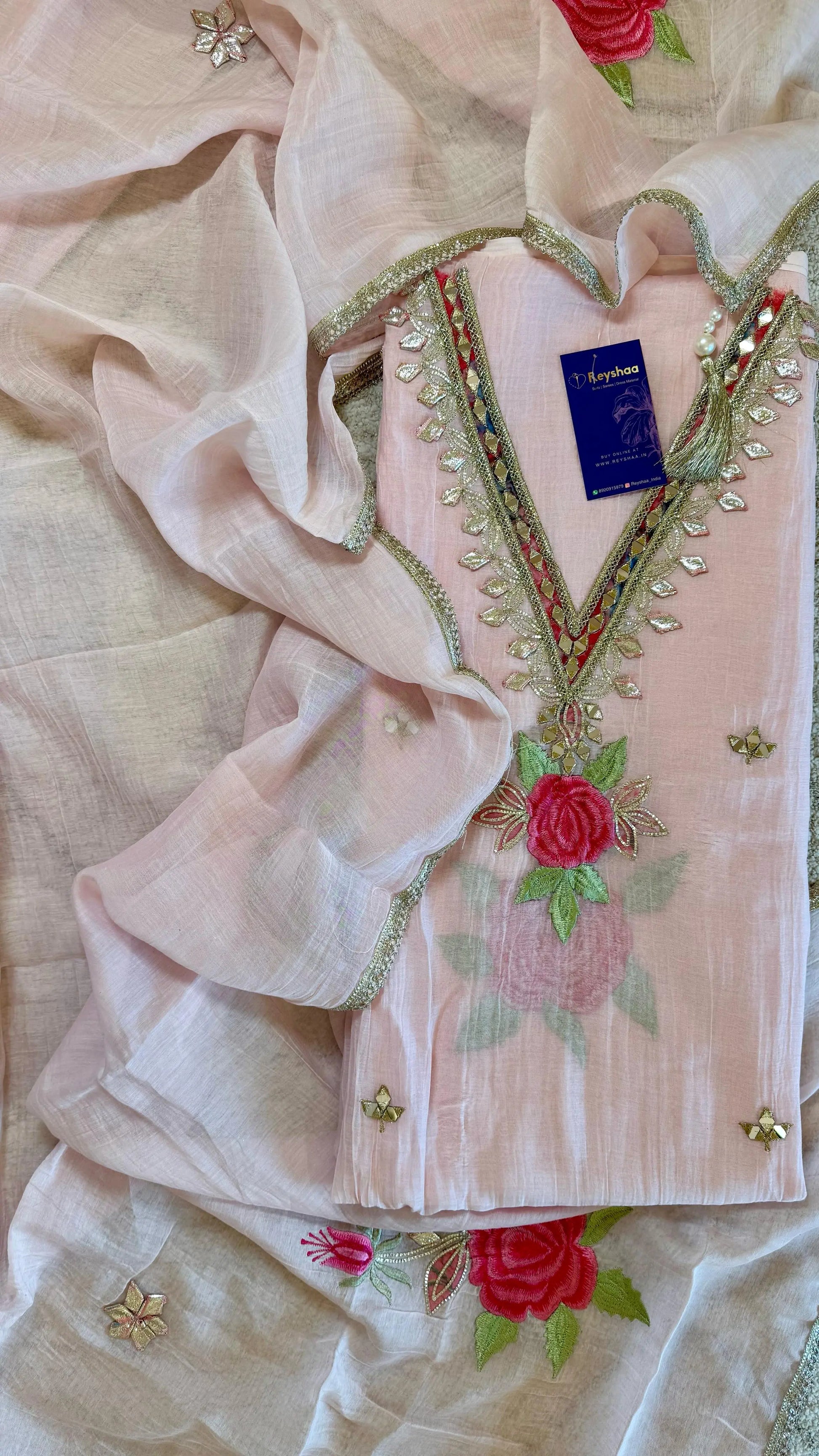 Women Mul Chanderi Gota Patti Soft Pastel Suit Dress Material Reyshaa