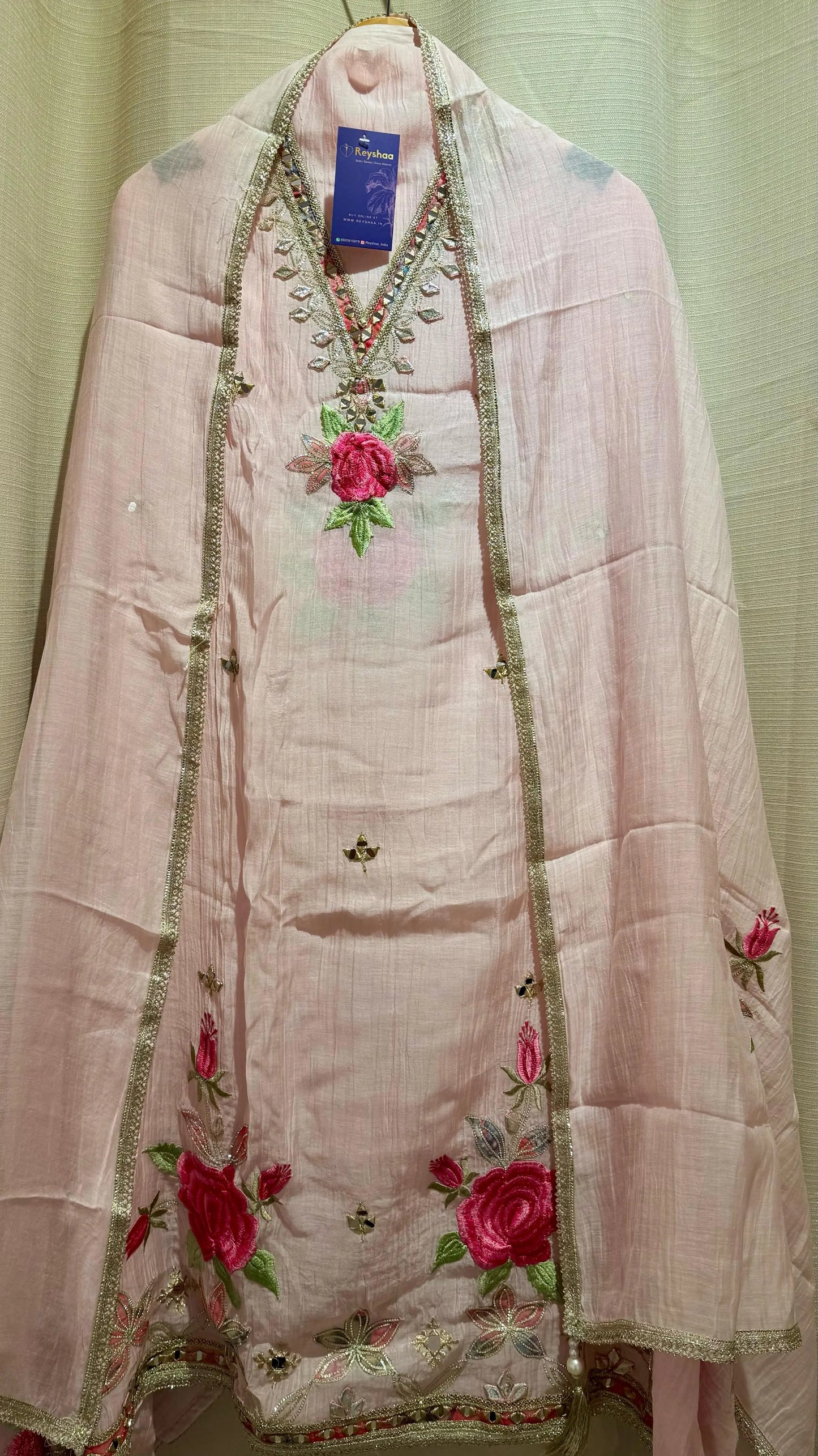 Women Mul Chanderi Gota Patti Soft Pastel Suit Dress Material Reyshaa