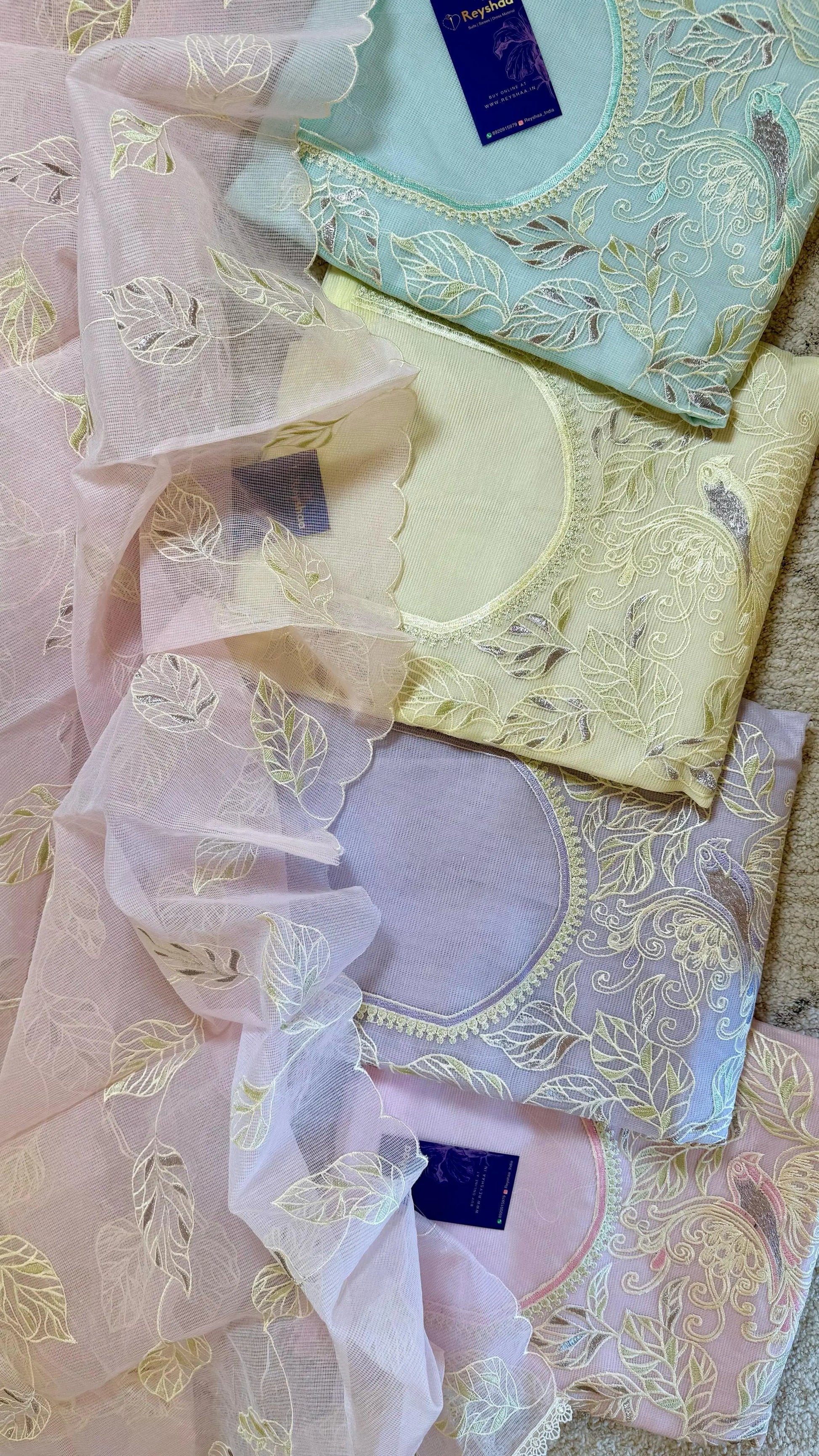 Women Kota Doria Botanical Embroidery Suit Dress Material Reyshaa