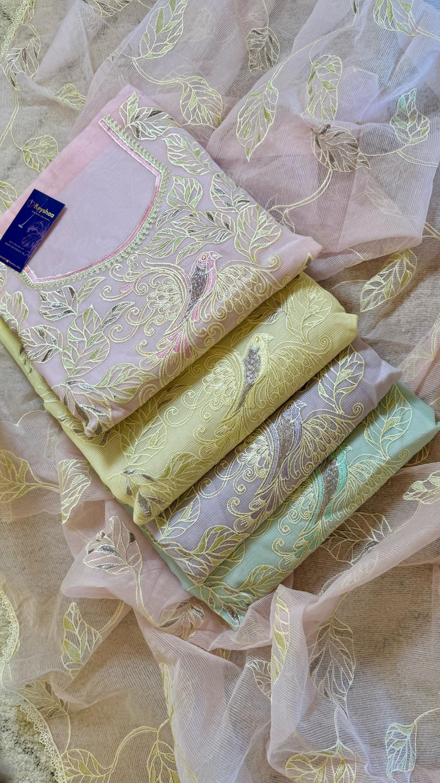 Women Kota Doria Botanical Embroidery Suit Dress Material