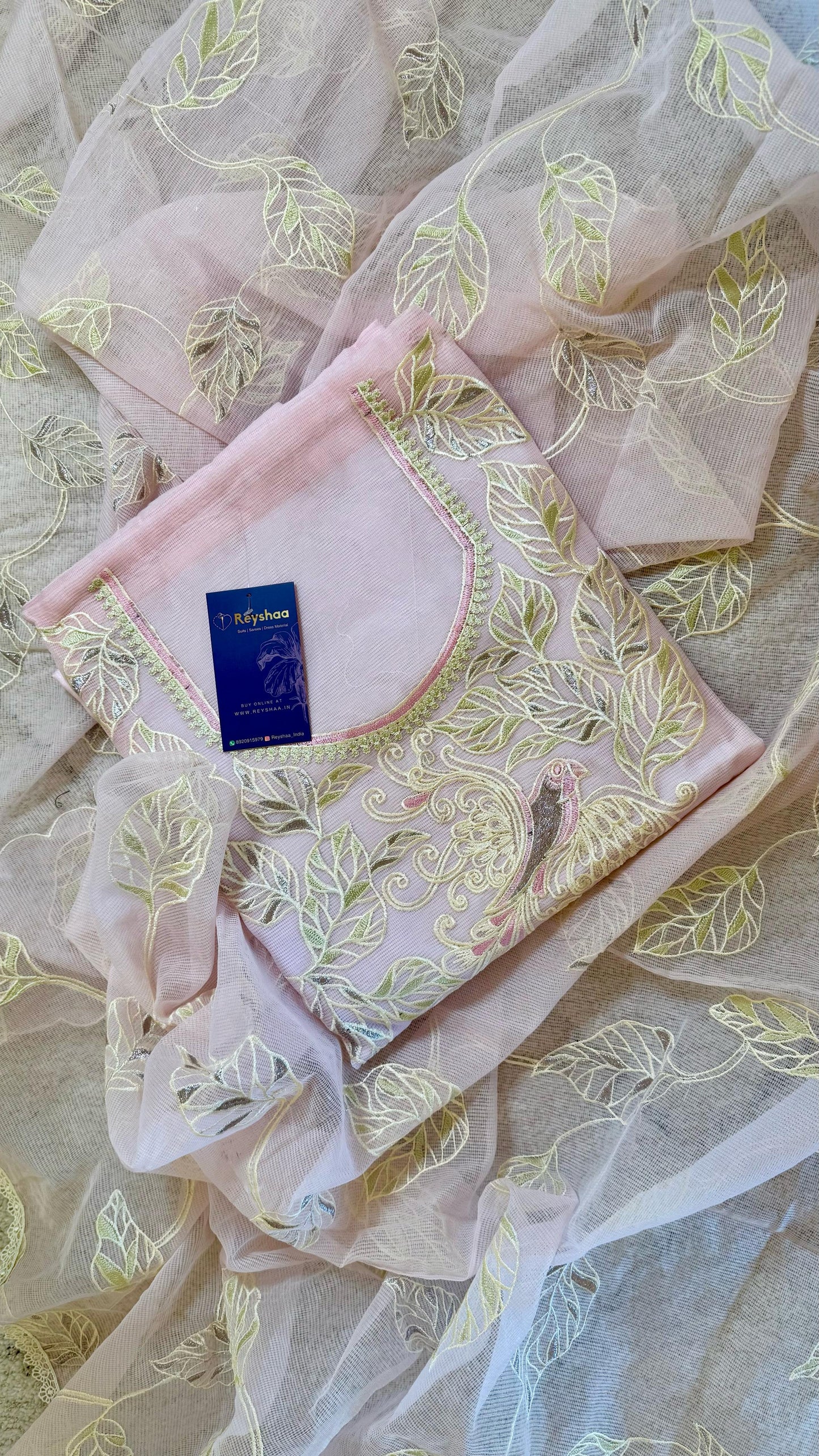 Women Kota Doria Botanical Embroidery Suit Dress Material