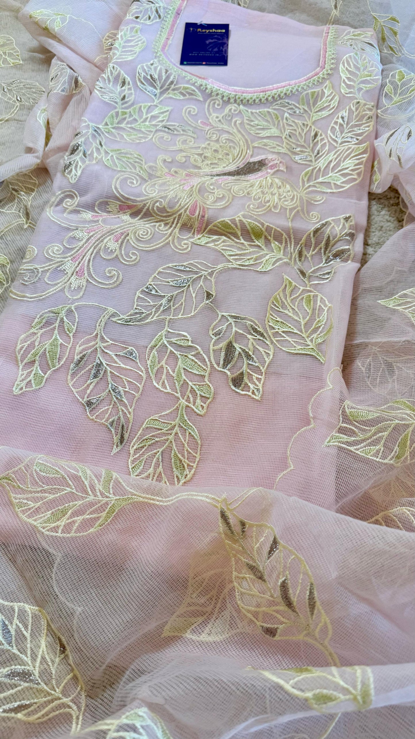 Women Kota Doria Botanical Embroidery Suit Dress Material