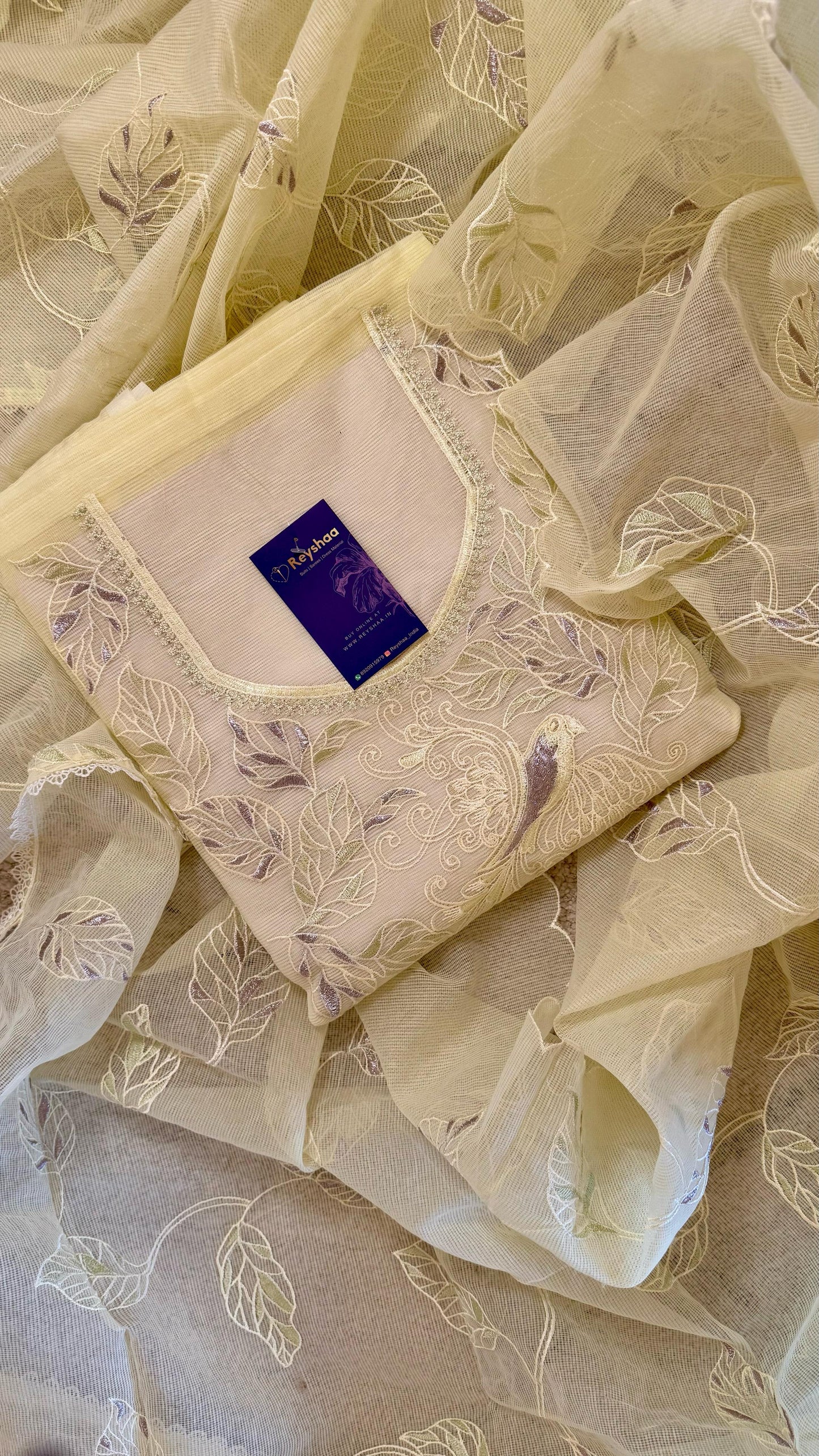 Women Kota Doria Botanical Embroidery Suit Dress Material