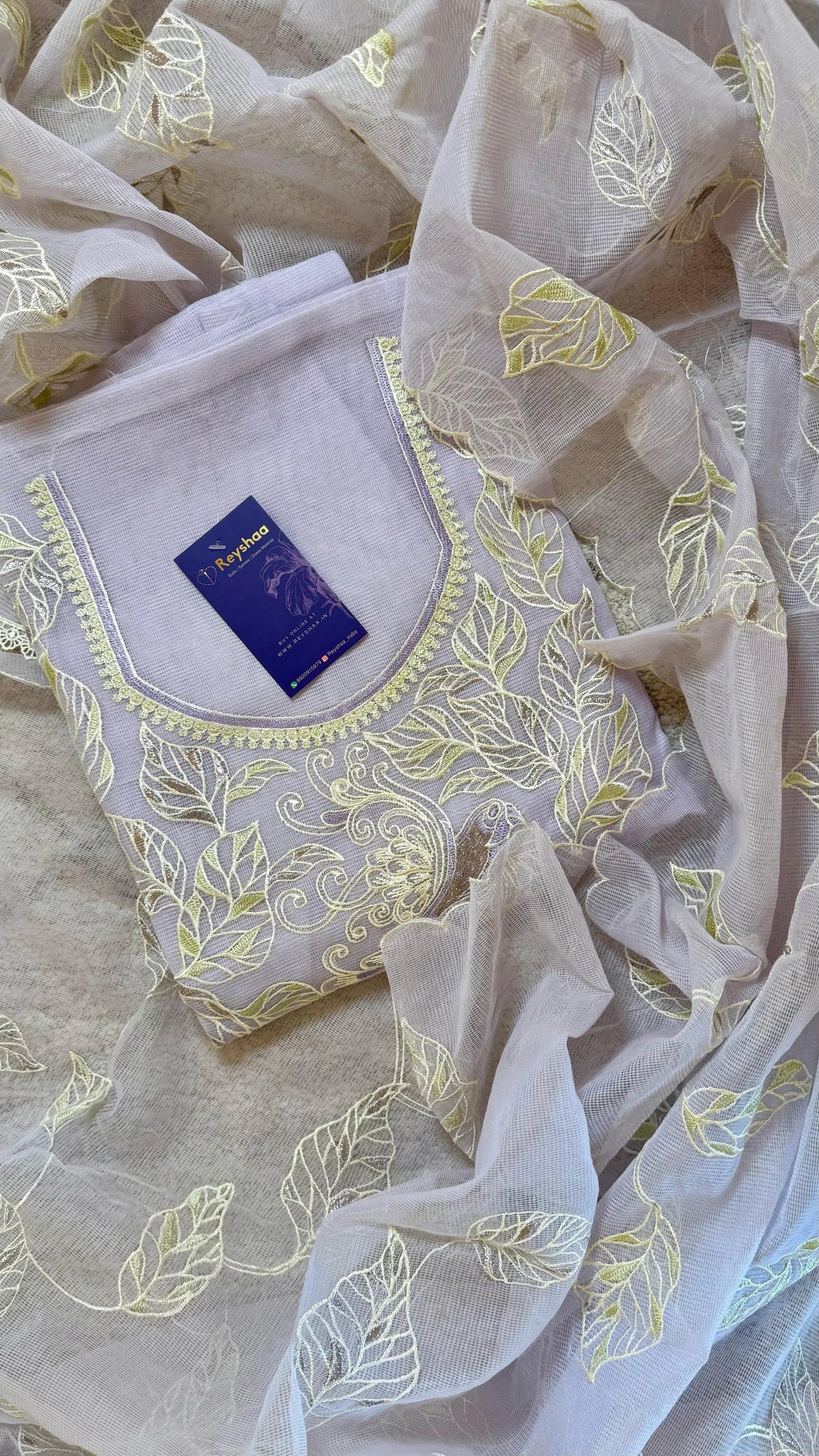 Women Kota Doria Botanical Embroidery Suit Dress Material Reyshaa