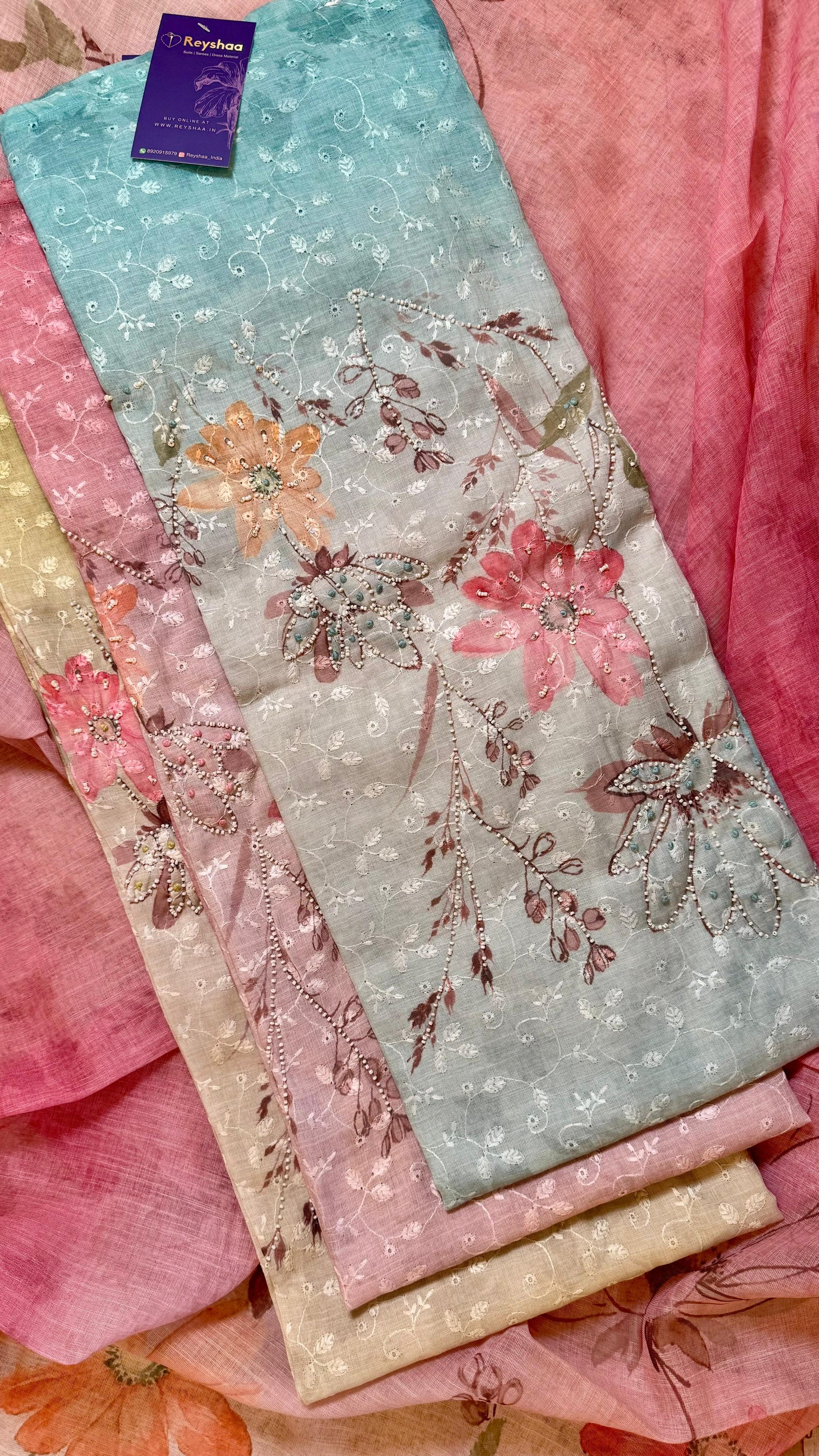 Women Floral Digital Print Linen Suit Dress Material Reyshaa