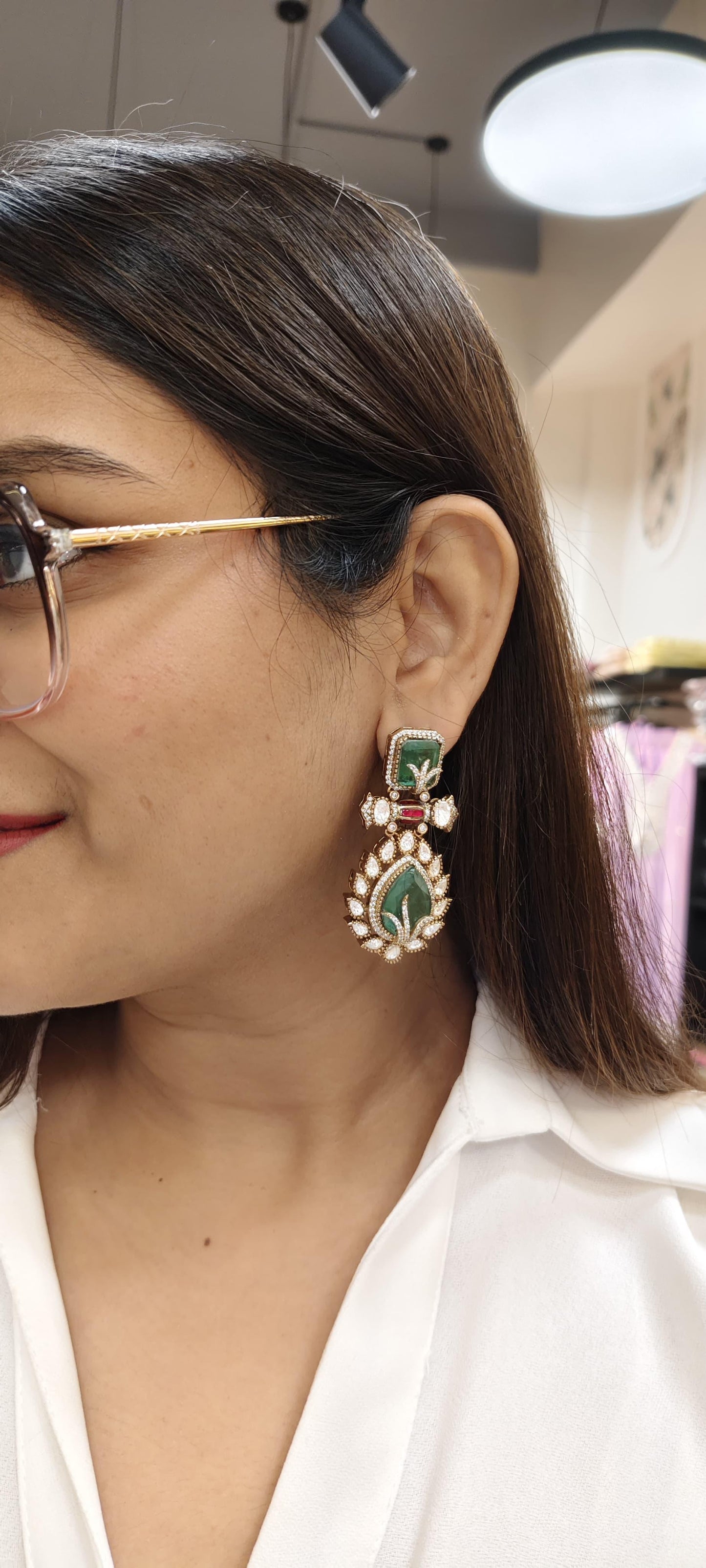 Premium Ethnic Danglers Moissanite and AD Stone Earrings