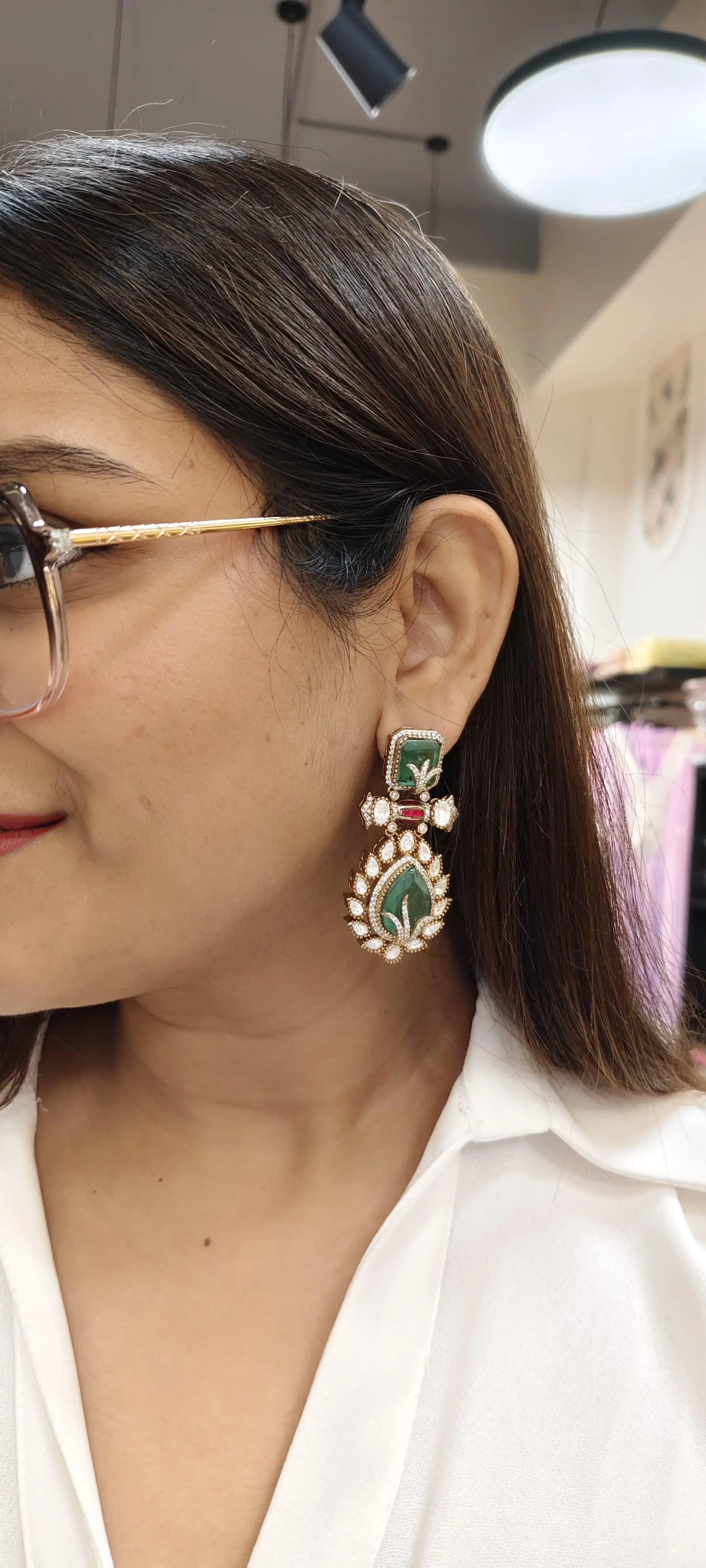 Premium Ethnic Danglers Moissanite and AD Stone Earrings Reyshaa