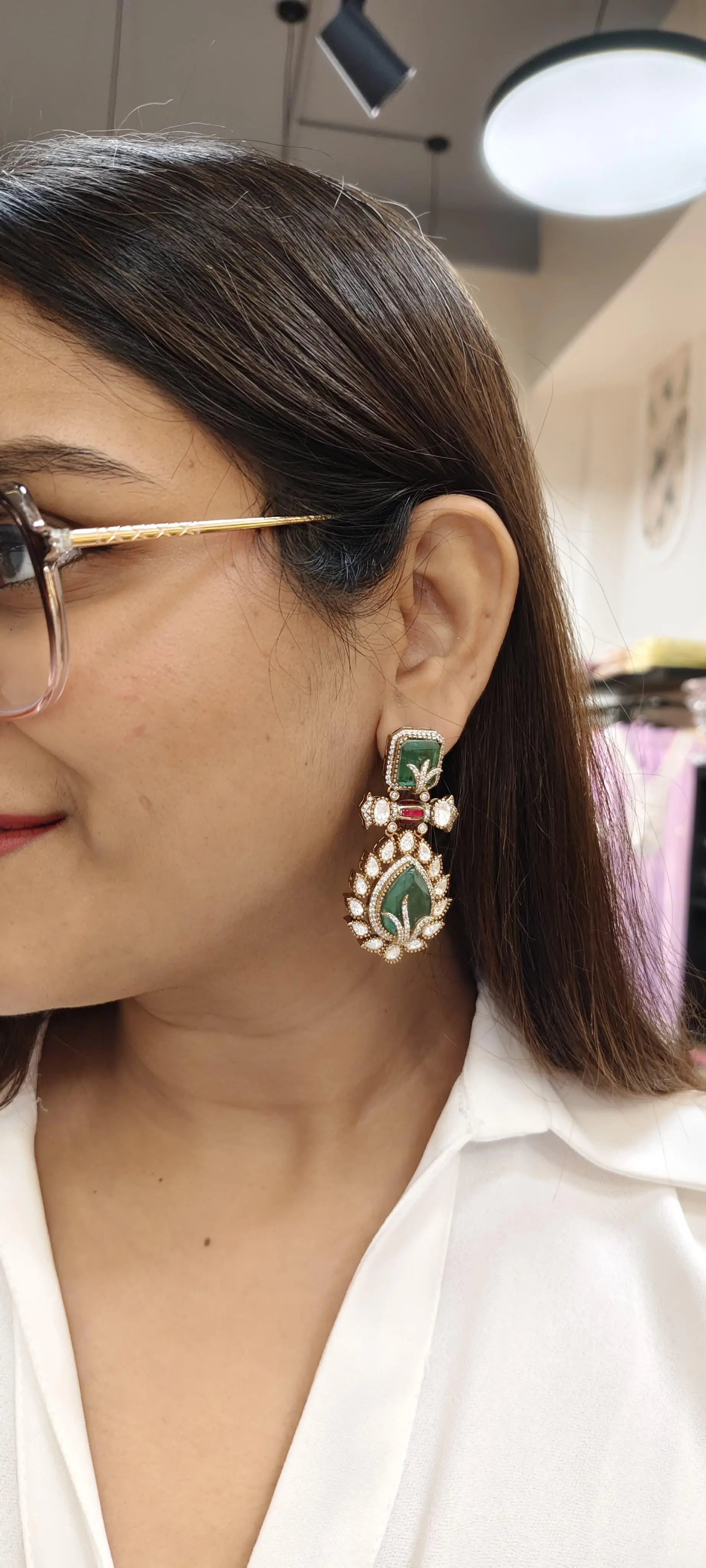 Premium Ethnic Danglers Moissanite and AD Stone Earrings Reyshaa