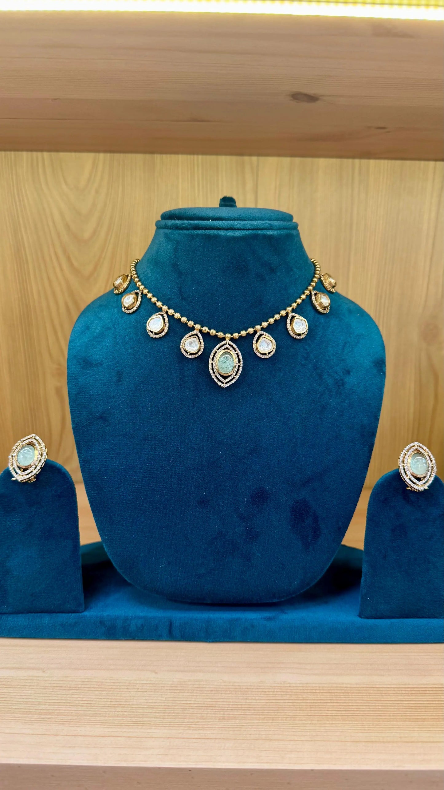 Matar Mala String With Polki Studs Charm And Turquoise Stone Studs Earrings Reyshaa