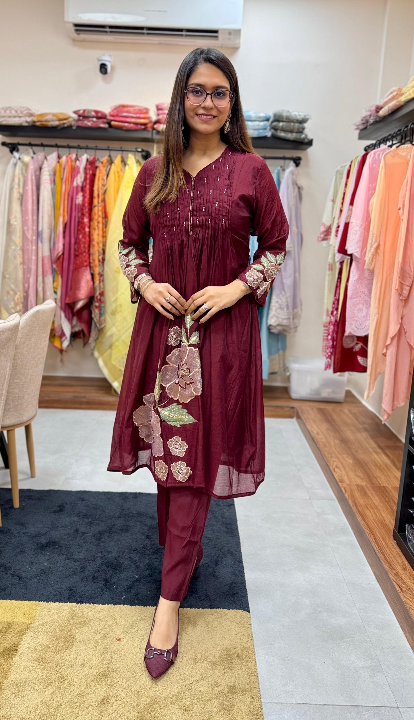 Mal Chanderi Frock-Style Readymade Suit Set