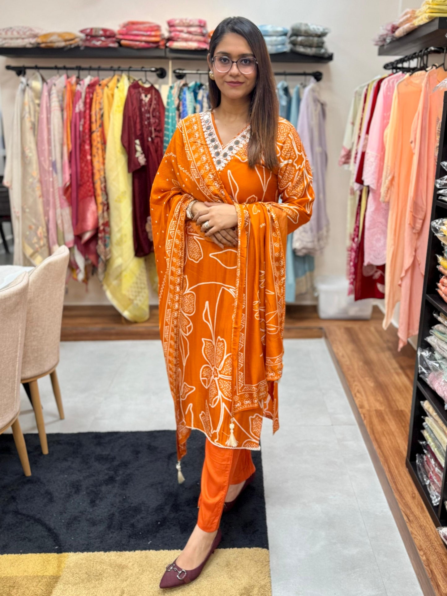 Abstract Digital Print Russian Silk Readymade Suit Set