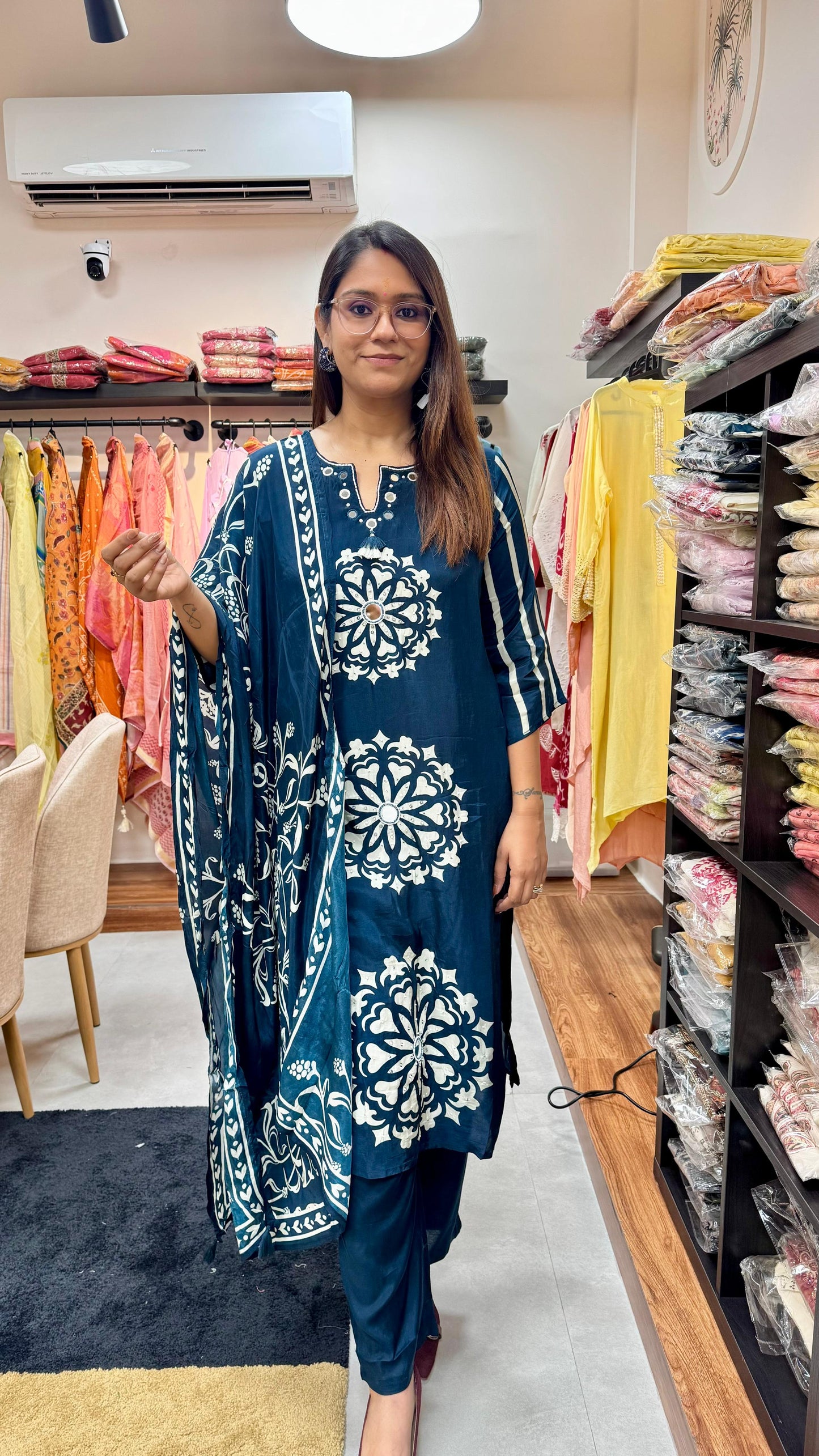 Royal Blue Crepe Readymade Suit Set
