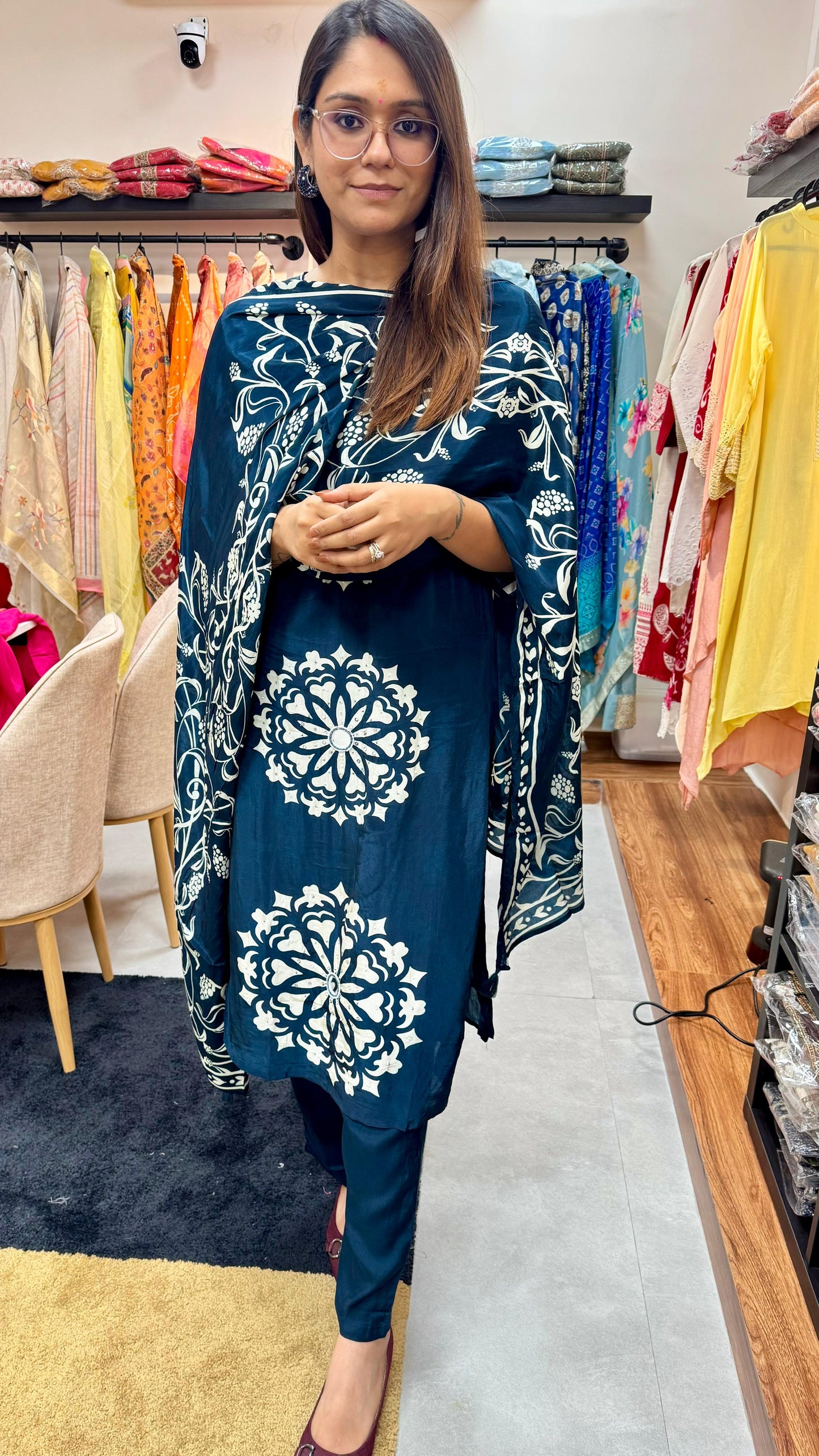Royal Blue Crepe Readymade Suit Set