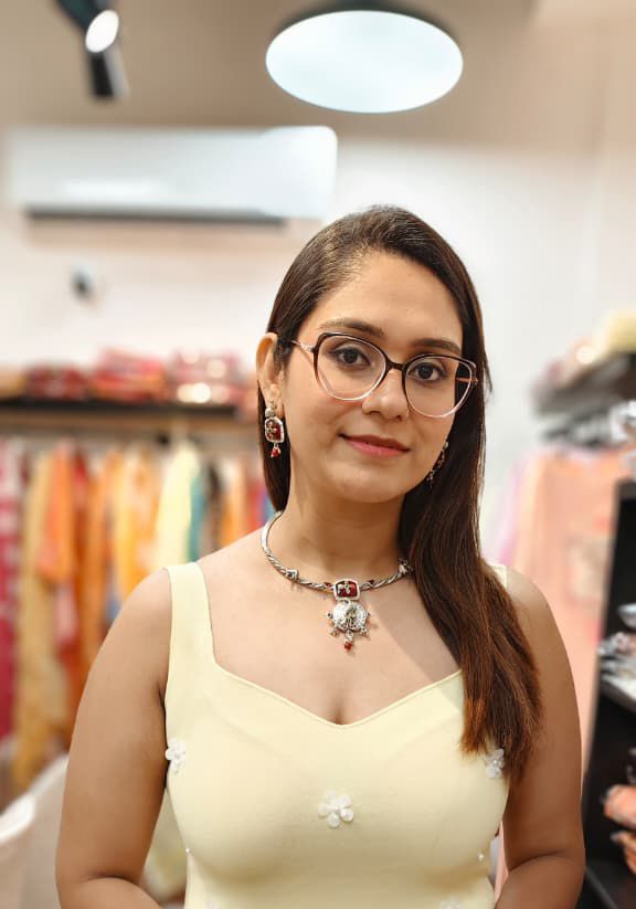 Chaandi Look oxidised Necklace With Peacock Motif and Kundan Work In Ruby Stone With Peacock Earrings