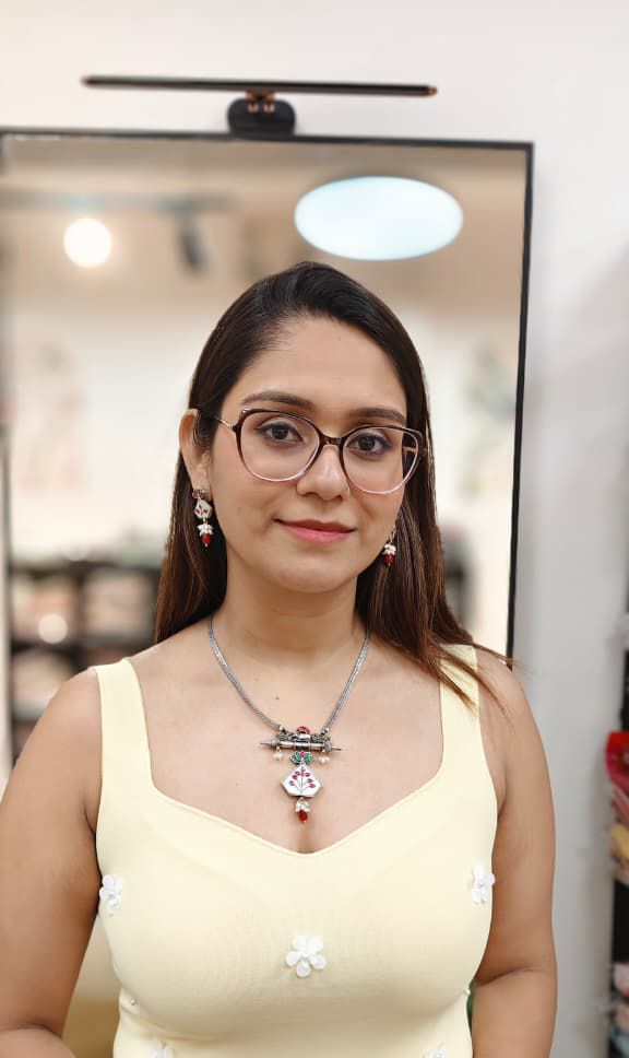 Oxidised Silver Meenakari Pendant Necklace Set