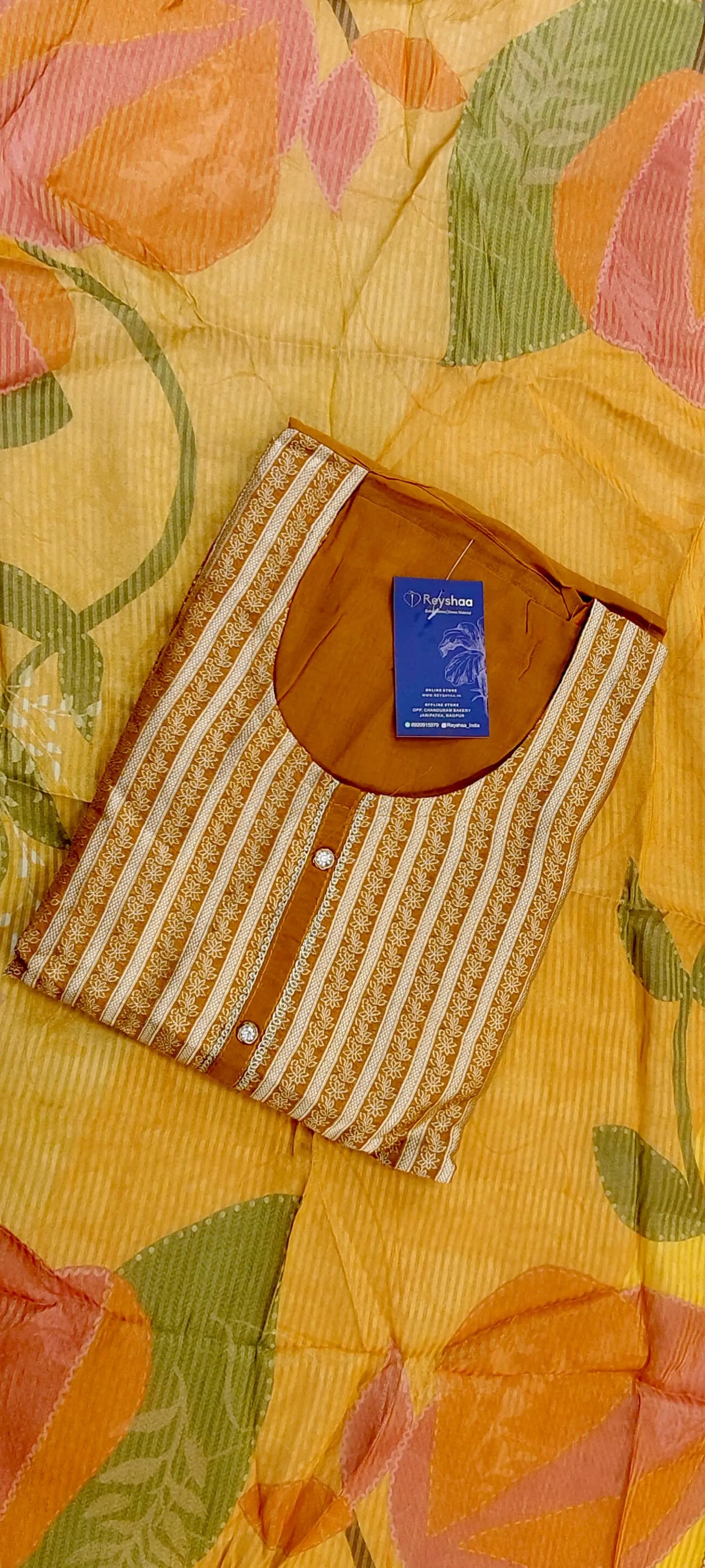 Striped Banarasi Organza Suit Set With Abstract Digital Print Reyshaa