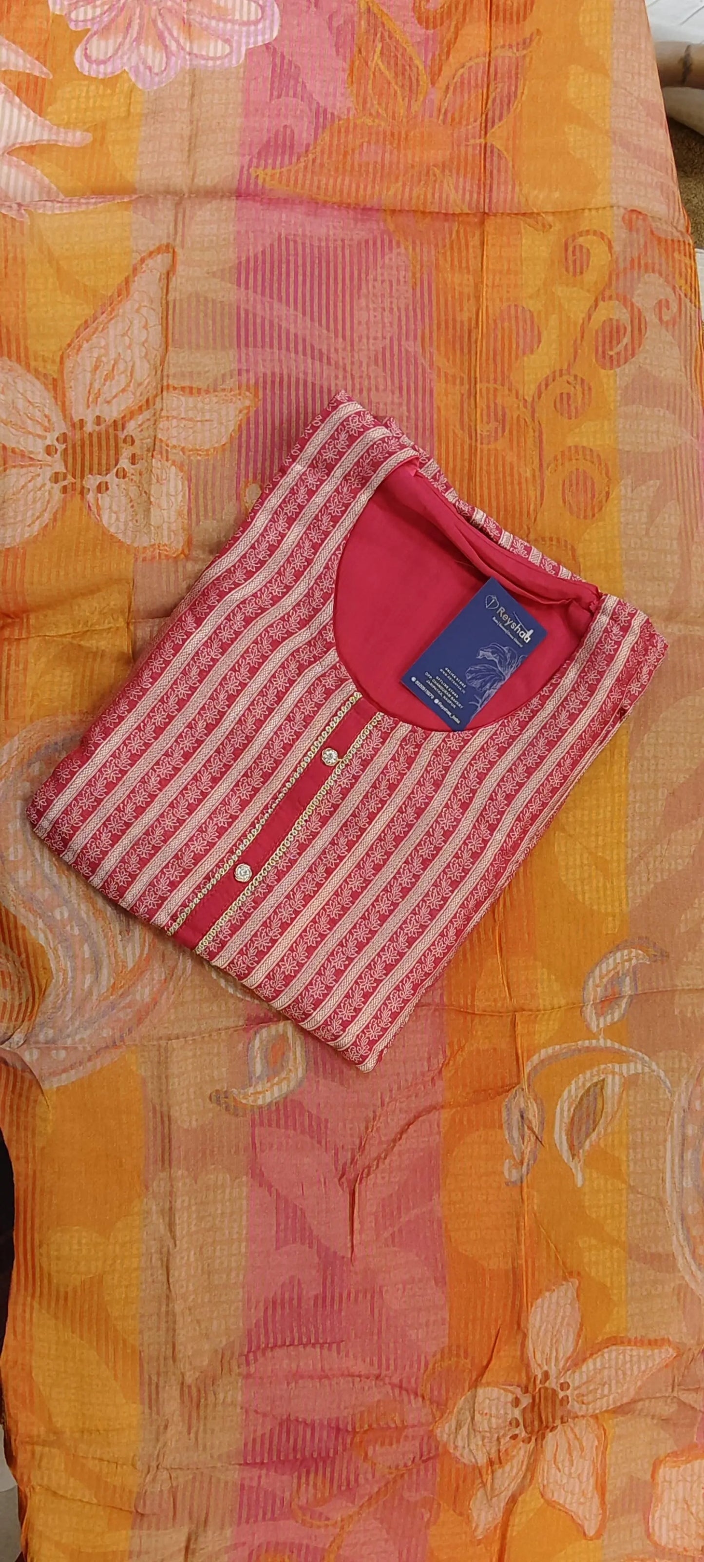 Striped Banarasi Organza Suit Set With Abstract Digital Print Reyshaa