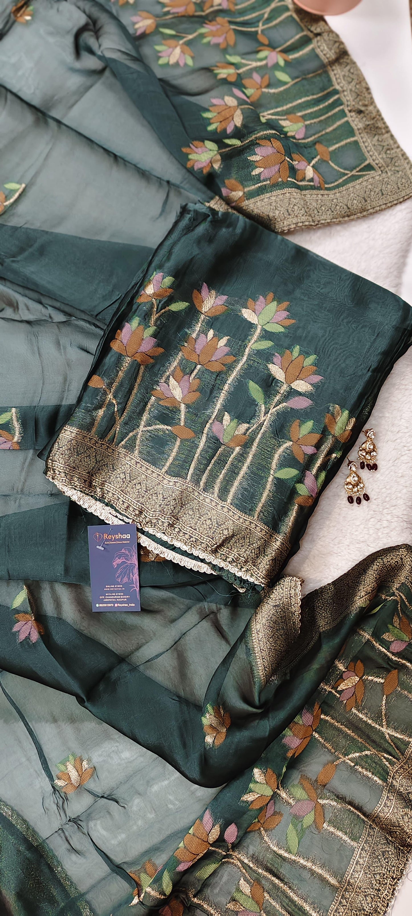 Silk Blend Dress Material with Embroidered Dupatta