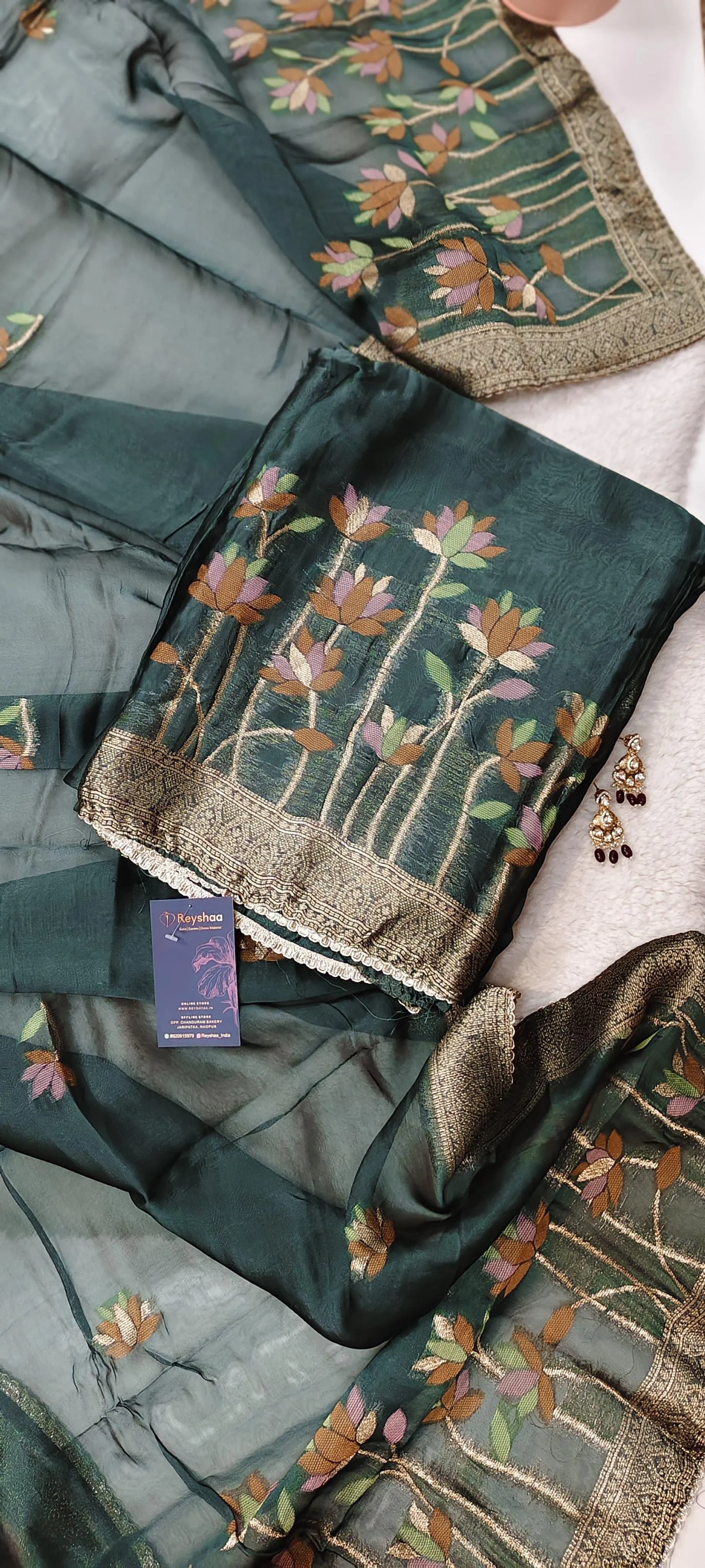 Silk Blend Dress Material with Embroidered Dupatta Reyshaa