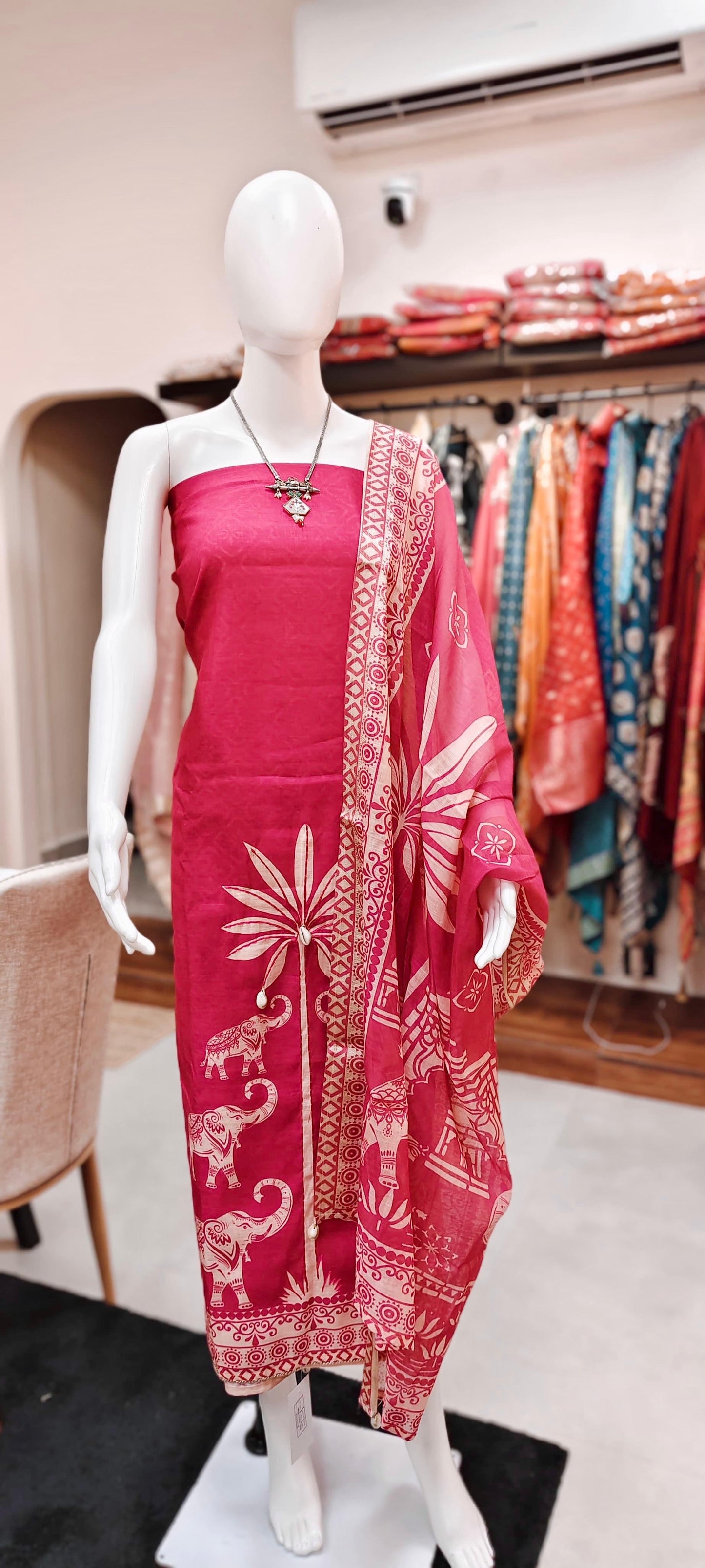Pure Cotton Traditional Dress Material With Shells Tassels on Kurta