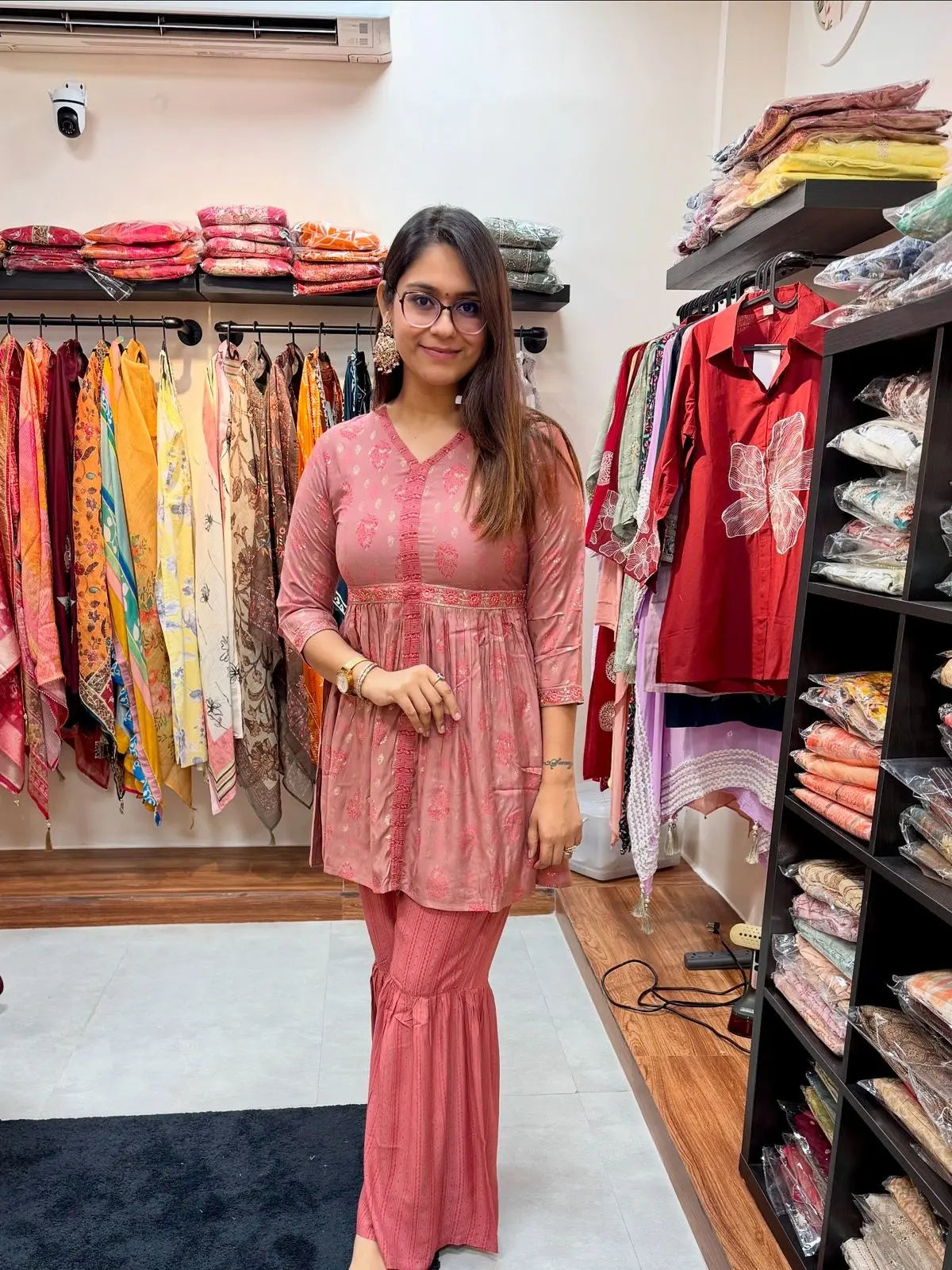 Muslin Digital Print Indo-Western Set with Short Kurti & Sharara Pants Reyshaa