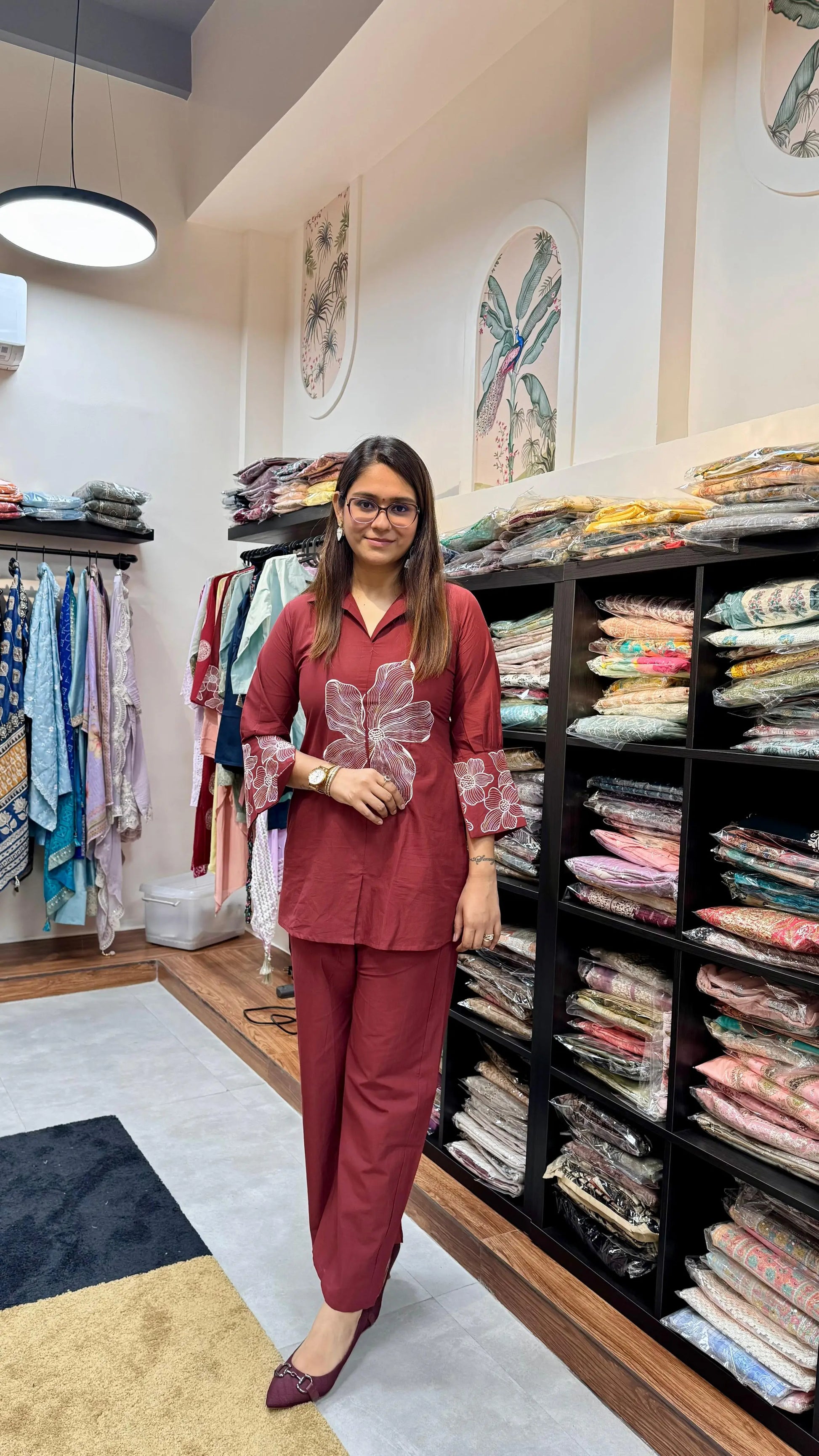Pure Cotton Embroidered Bell Sleeve Co-ord Set Reyshaa